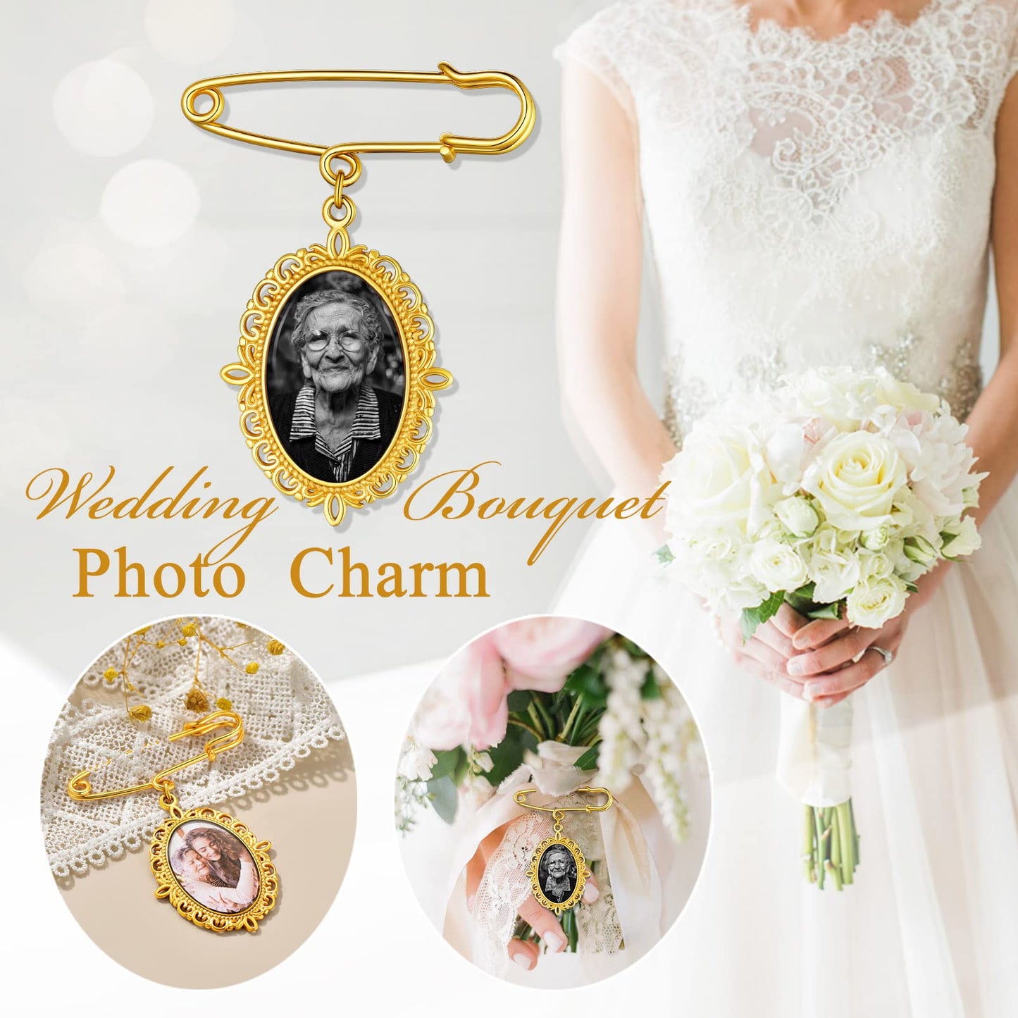 Custom4U Wedding Boutonniere Photo Charm Bouquet Pin Lapel Oval Memorial Charms Funeral Boutonniere Mother of The Bride Groom Men Women