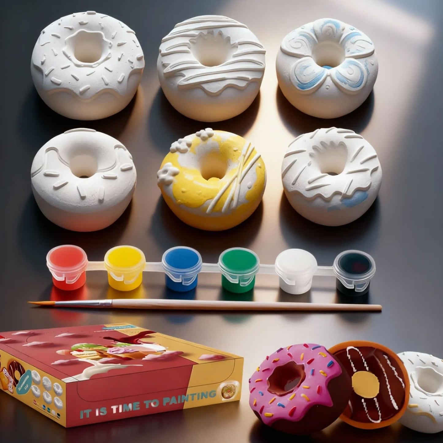 DIY Doughnut Plaster Painting Kit for Teens & Adults, Paintable Plaster Figurine Art Craft, Creative Dessert Decoration Mold, Sculpture Painting Supplies, Unique Art Gift for Birthday Home Decor