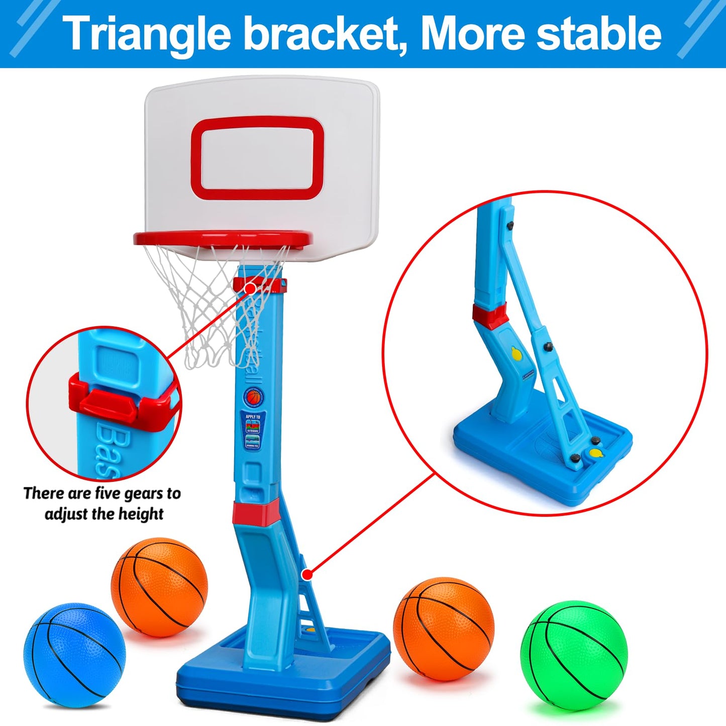Toddler Basketball Hoop Indoor Mini Adjustable Basketball Goal with Ball Pump Outdoor Toys Backyard Game Outside Pool Basketball Toys for 3 4 Year Old Boy Girl Kid Toy Age 4-8 Birthday Gift