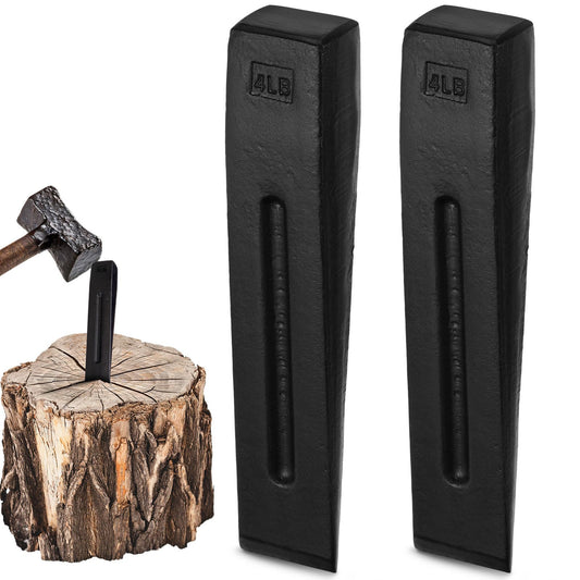 Otoolling 2 Pcs Manual Log Splitter Wedge Wood Splitting Wedges for Firewood 2 Way Black Design Forged Steel Tool for Easy Wood Splitting Sharpened Edge for Outdoor Logging Chopping (4 Lbs)