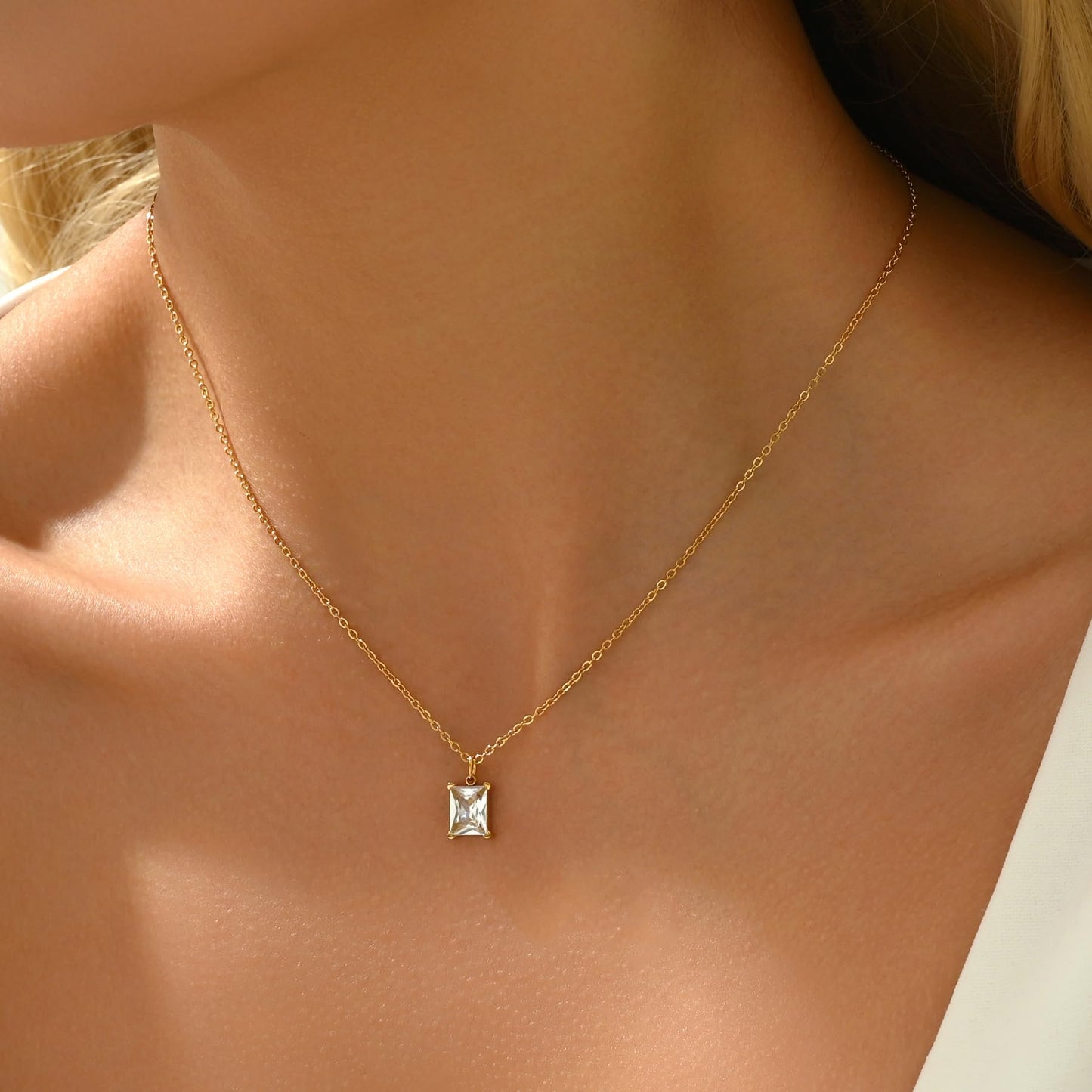 Jewigo Cubic Zirconia Necklaces for Women 18K Gold Plated Tear drop Necklace Dainty Layered CZ Lariat Diamond Necklace