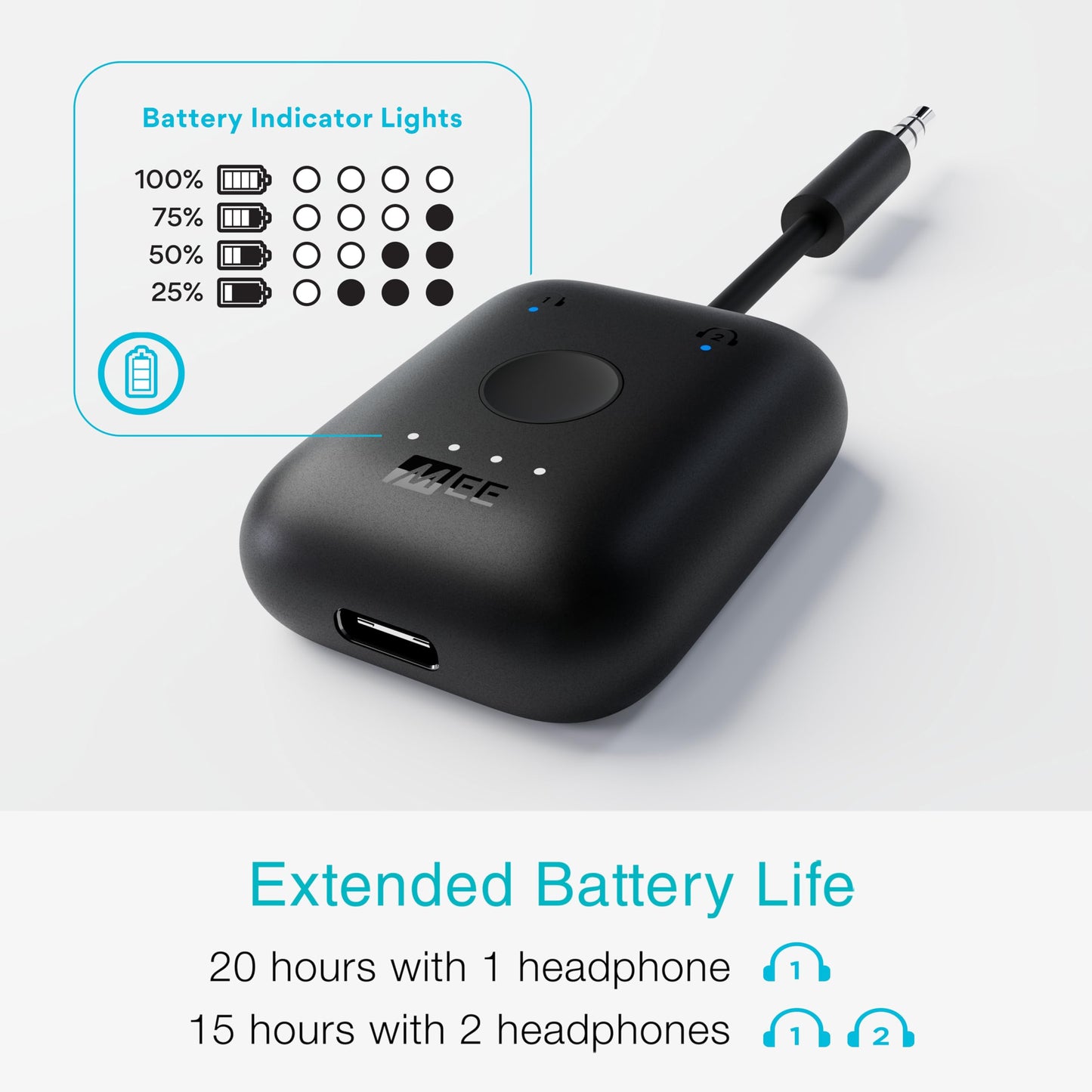 MEE Audio Connect Air in-Flight Bluetooth Wireless Audio Transmitter Adapter for up to 2 AirPods/Other Headphones; Works with All 3.5mm Aux Jacks on Airplanes, Gym Equipment, TVs, & Gaming Consoles