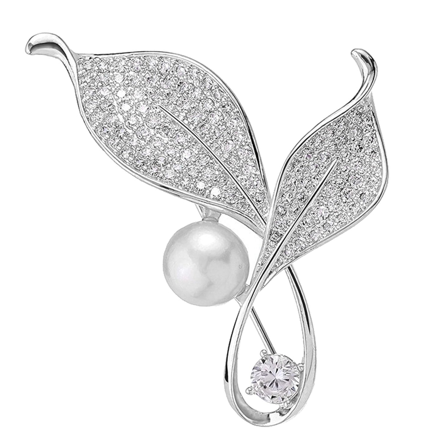 Gold/Silver Leaves Flower Crystal Brooches Pins Fashion Beautiful Created Rhinestone Pearl Leaf Brooch Good Idea for Party Dance Wedding Banquet for Elegant Women Girl (Silver Leaves)