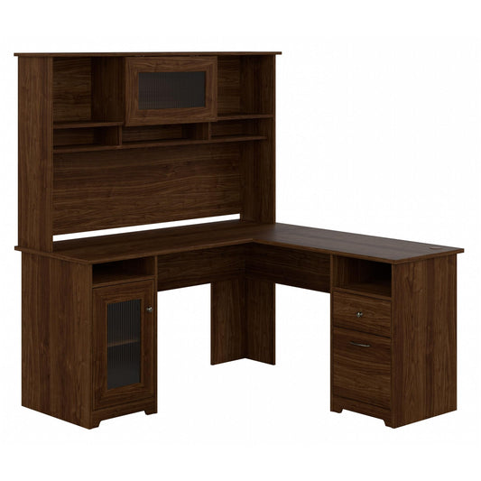 Bush Home Cabot L Shaped Desk with Hutch, Corner Desk with Storage for Home Office in Modern Walnut, 60W L Shaped Computer Desk