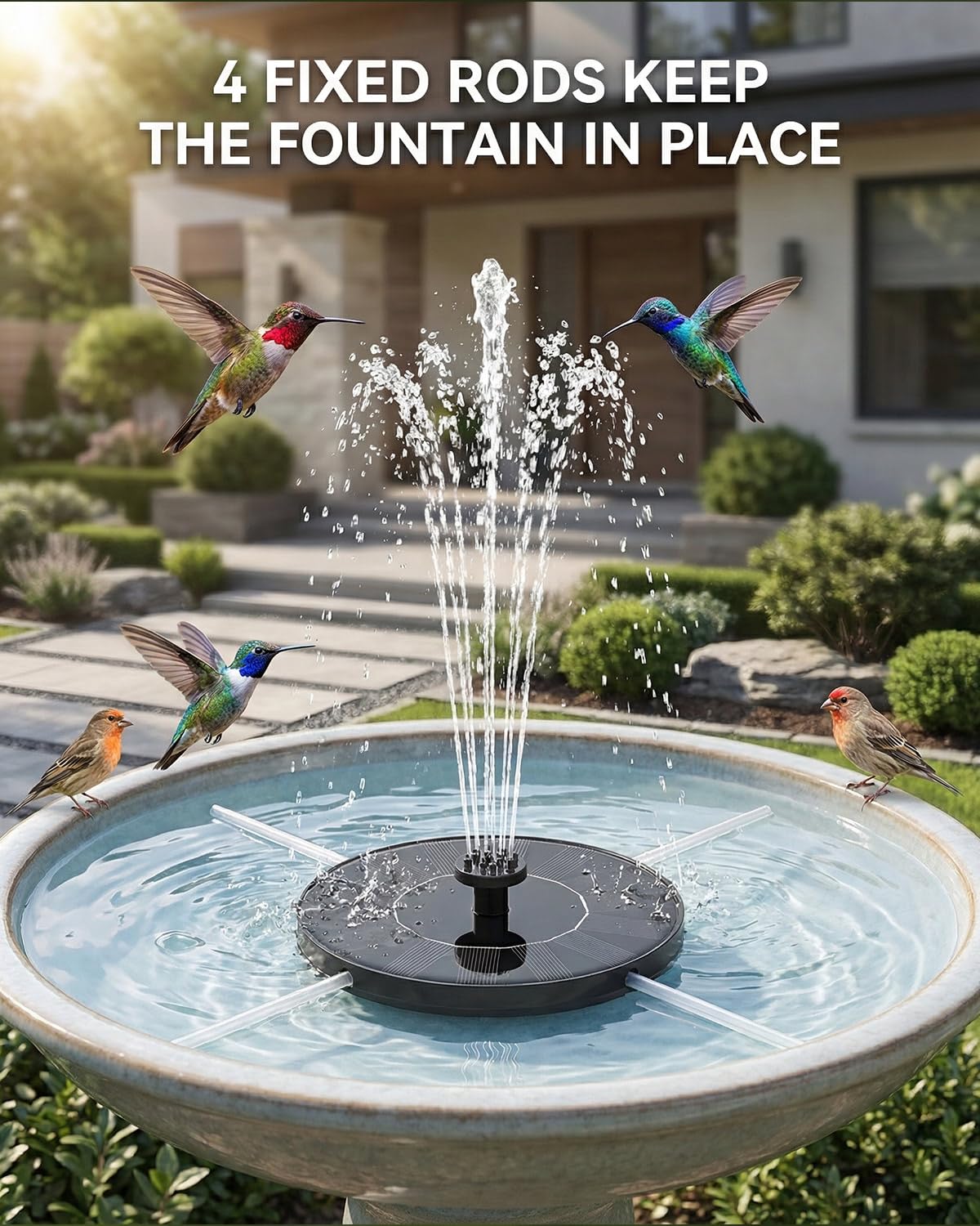 Olutula Solar Bird Bath Fountains, 2026 Upgraded 1.4W Solar Fountain Pump with 7 Nozzles, Free Standing Floating Solar Powered Water Pump Fountain for Bird Bath, Garden, Pond, Pool, Outdoor (6.3in)
