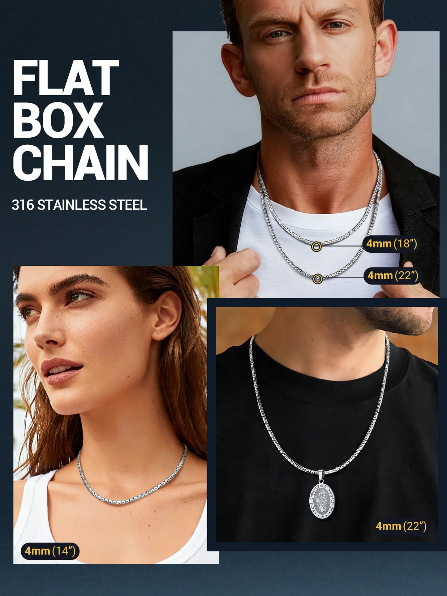 PROSTEEL Mens Chains Necklace Stainless Steel Men Jewelry Flat Link Chain Long Necklace 30inch