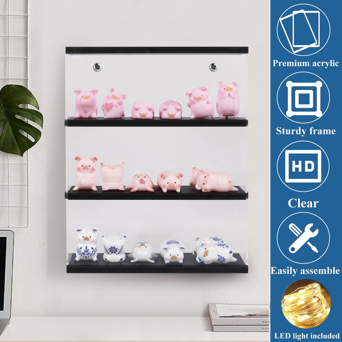 DuvinDD Acrylic Display Case for Collectibles, Wall Mounted Funko POP Shelves, Clear Figure Display Case with Sliding Door, Dustproof Hot Wheels Storage Box, Black(11.8x3.3x14.8inch)