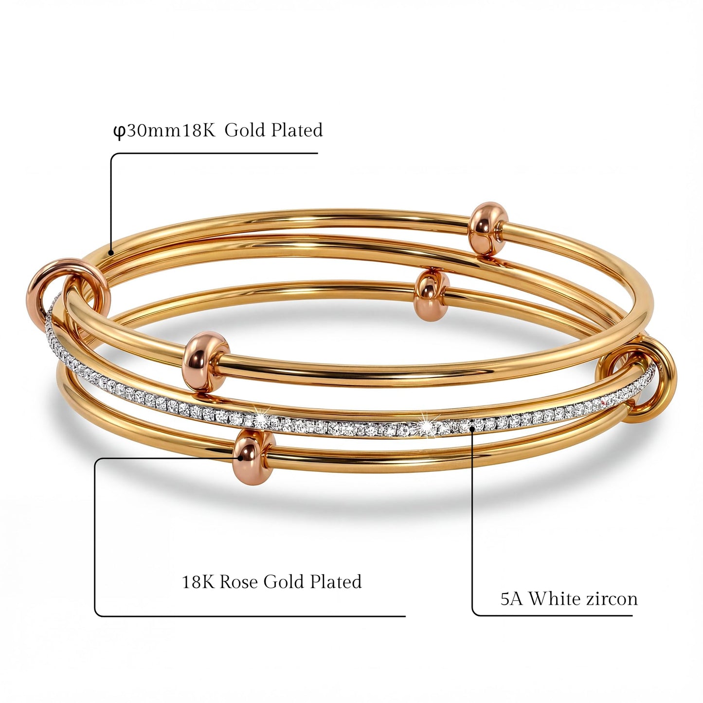 Musishiyu Gold Bracelets for Women Stacking Bangle - 18K Mixed Metal Tri-Color Rolling Interlocking Bands, Cubic Zirconia Fidget Anxiety Jewelry, Perfect Gifts for Mom Wife Grandma