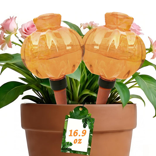 KIROYAL Self Watering Spikes 2 Pack, 16.9oz Large Capacity Plant Watering Globes, Up to 2 Weeks Automatic Watering, Terracotta Irrigation Device for Indoor Plants (Orange Lantern Design)