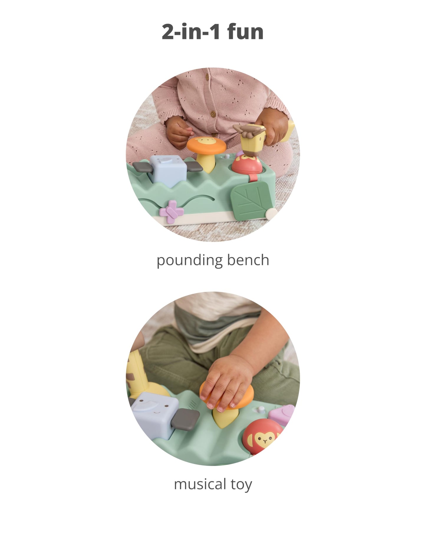 Skip Hop Tummy Time & Seated Play Cause & Effect Developmental Musical Baby Toy with 12 Animal Sounds, Lights, Music and 6 Activities, Geometric Wonders 2-in-1 Pounding Bench, Age 3m+