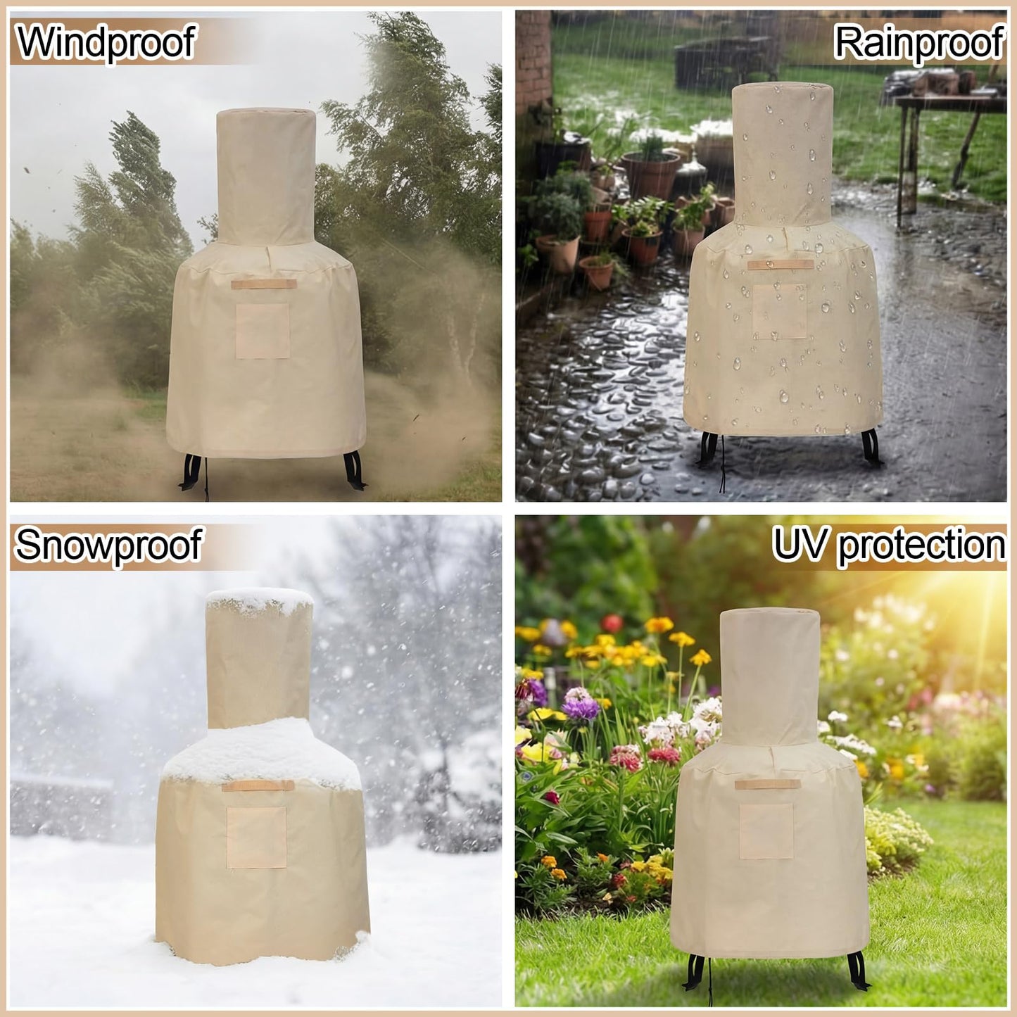 Yoojahow Chiminea Cover Outdoor Waterproof 600D Polyester Fire Pit Cover with Drawstring Weather-proof Heavy Duty Patio Chiminea Caps Outdoor Furniture Protection Defender(Brown)