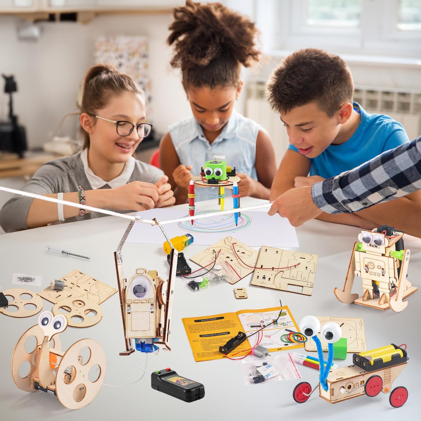 5-in-1 STEM Robot Kit for Kids Ages 8-10, Wood Building Art Crafts Kits for Boys 8-12, 3D Wooden Puzzles Robotics Models, Science Woodworking Projects Toys Birthday Gifts for 8 10 12 Year Old Girls