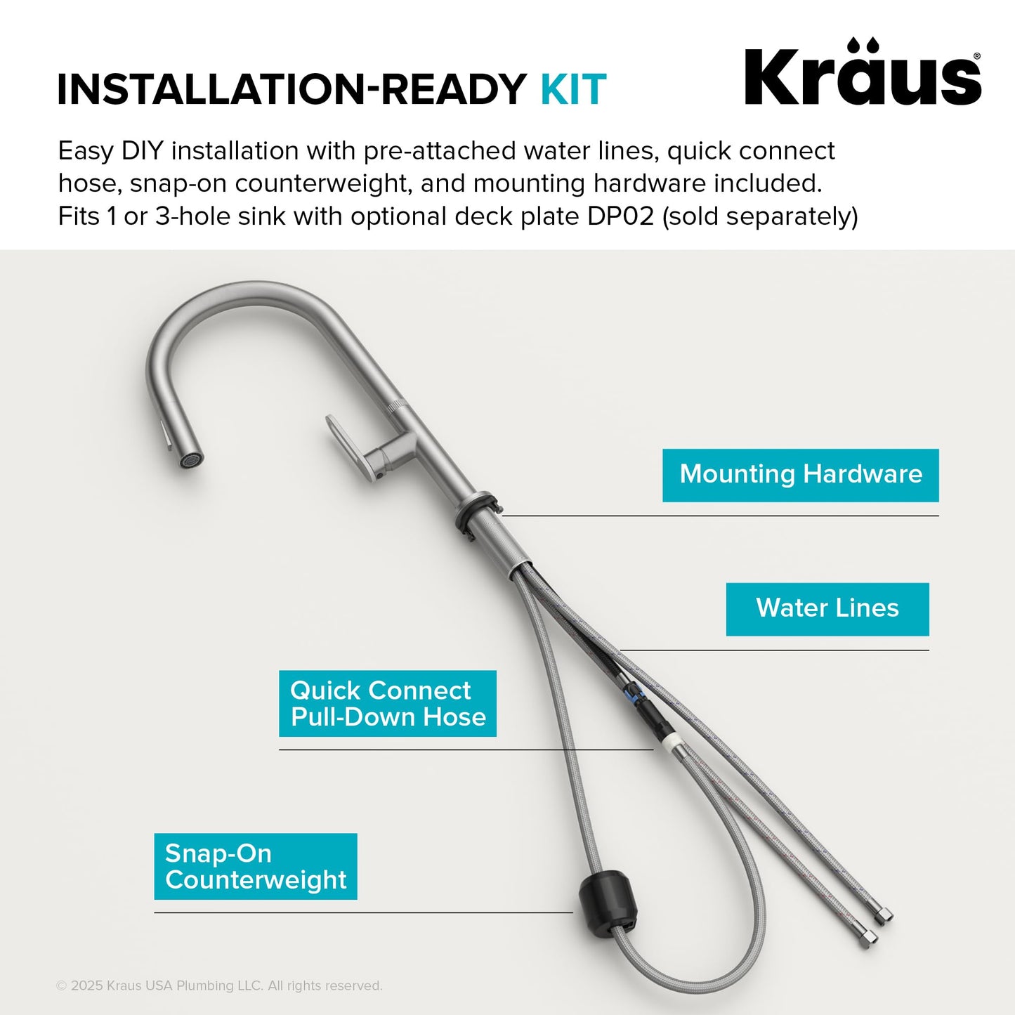 KRAUS Vetra 2-Function Single Handle Pull Down Kitchen Faucet in Spot-Free Stainless Steel, KPF-2850SFS
