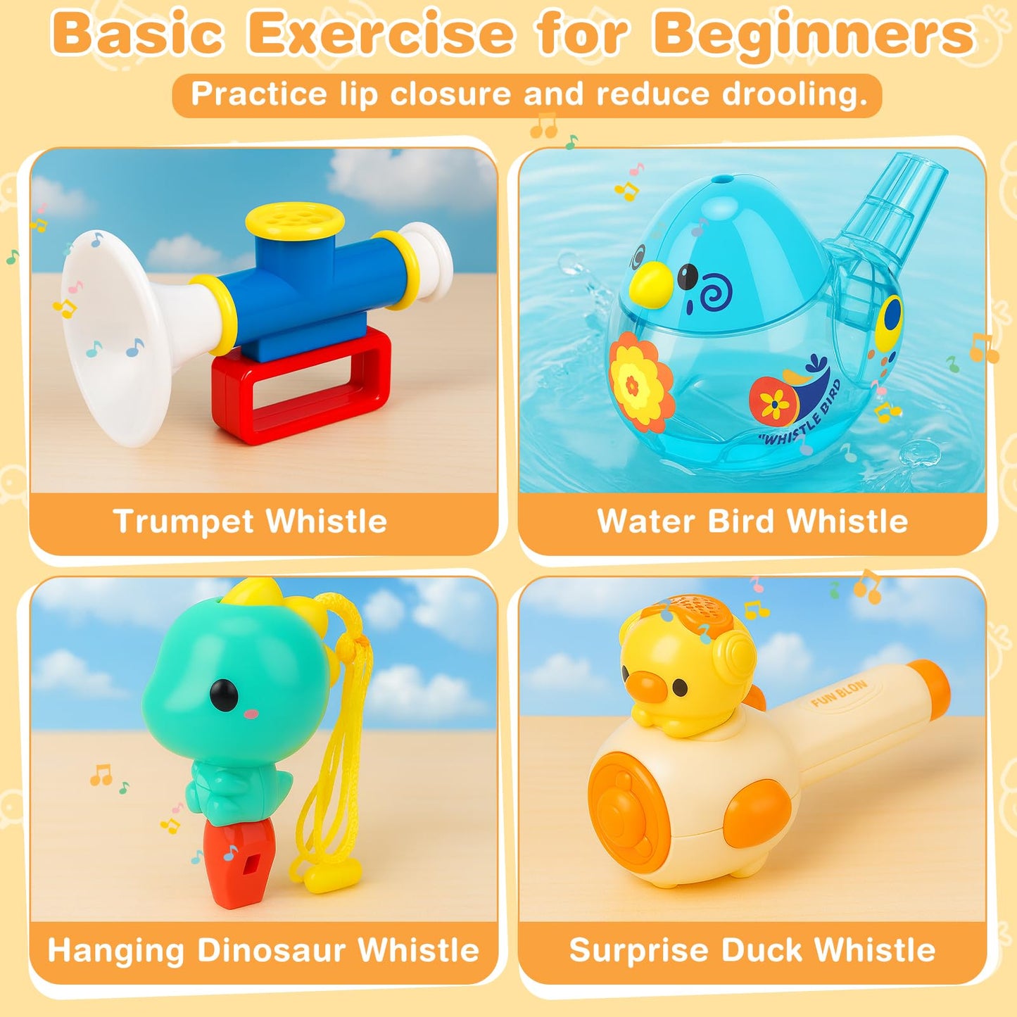 Joyreal 8 in 1 Sensory Toys for Kids with Whistle, Balloon Blower, Floating Blow Pipe Ball - Autism Sensory Product Oral Motor Therapy Tools - Speech Therapy Toys for Toddler 3+ Year Old Boy Girl Gift
