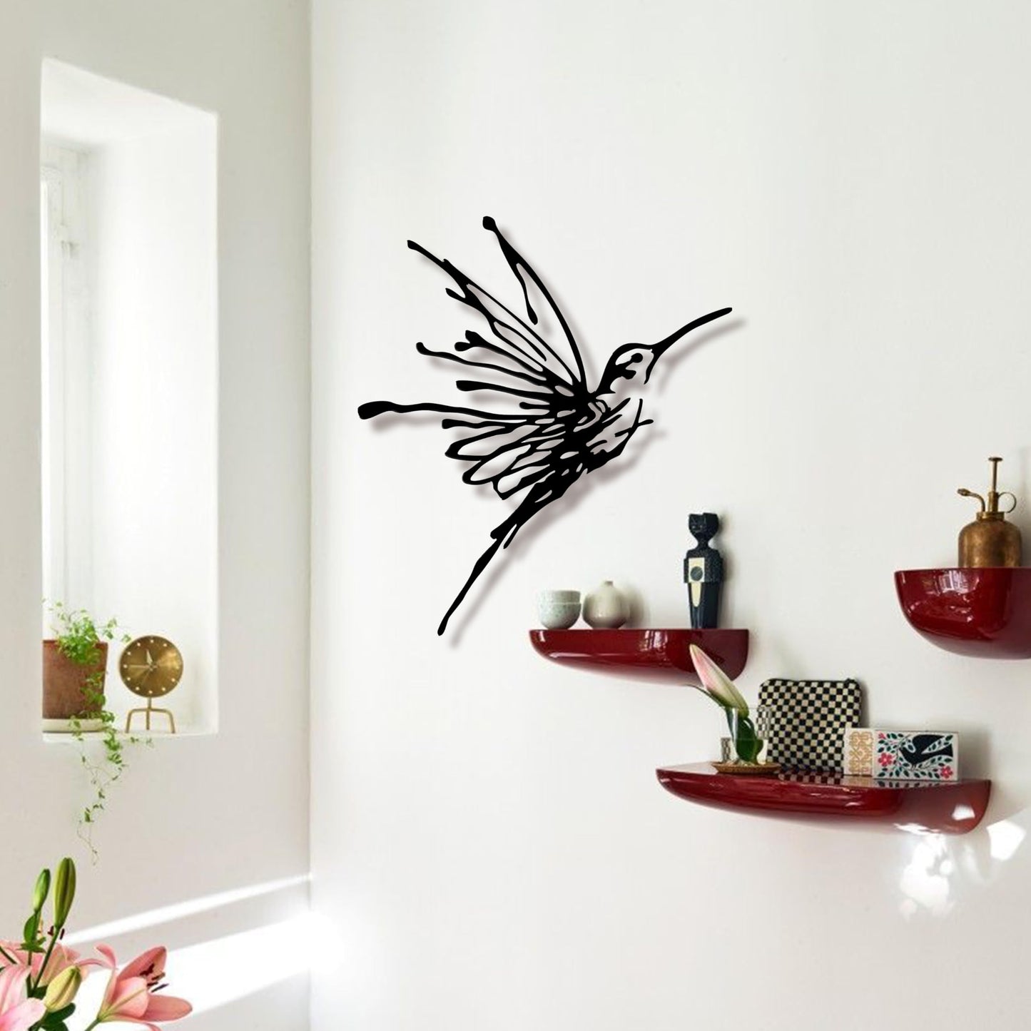 3D Metal Hummingbird Wall Art - Unique Black Outdoor Garden Decor, Waterproof Bird Sculpture for Patio, Living Room, Bedroom & Bathroom
