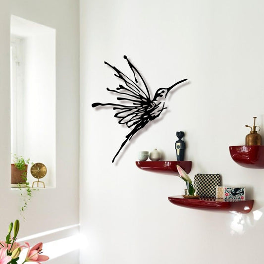 3D Metal Hummingbird Wall Art - Unique Black Outdoor Garden Decor, Waterproof Bird Sculpture for Patio, Living Room, Bedroom & Bathroom