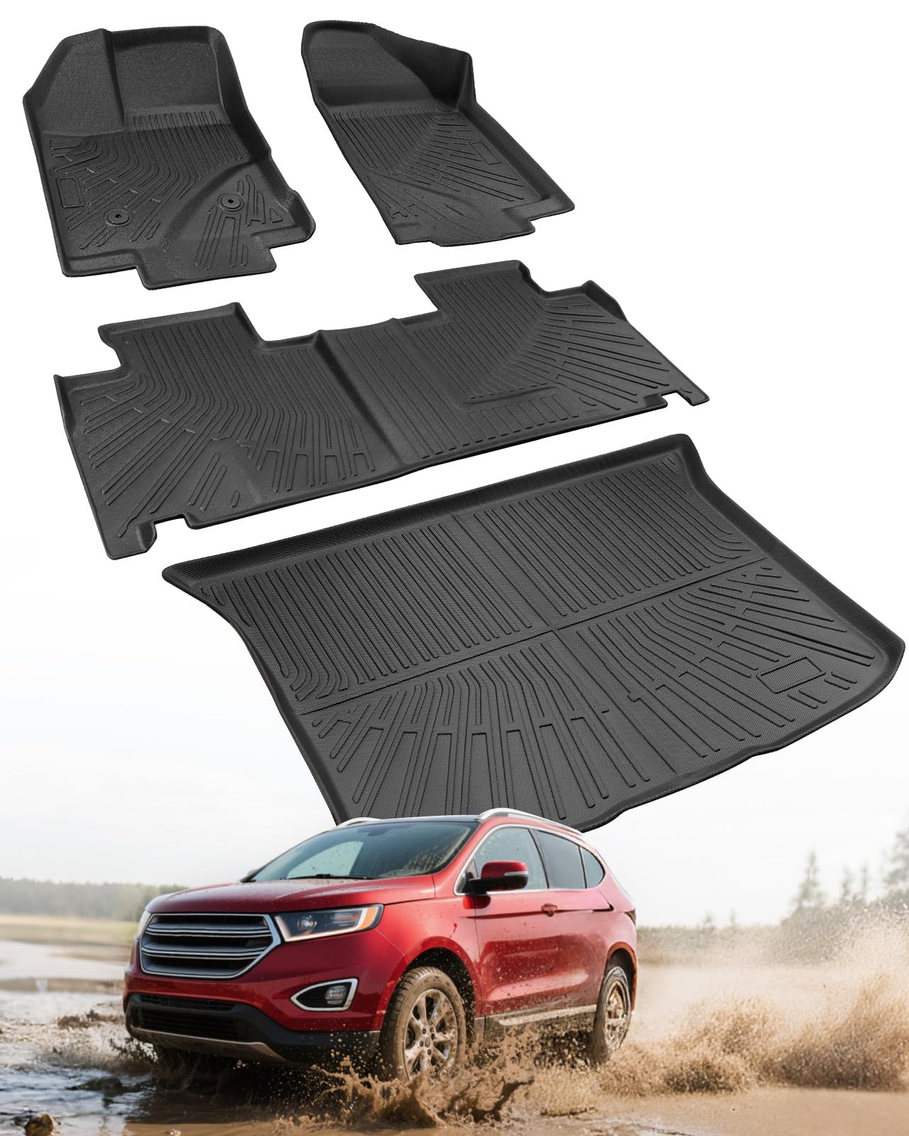 Car Floor Mats for Ford Edge: 2007-2014 & for Lincoln MKX 2007-2015 Cargo Liner, All Weather Car Accessories Rubber Carpet Custom Fit for Edge MKX 2007 2008 2009 2010 2011 2012 2013 2014 (Black 4PCS)