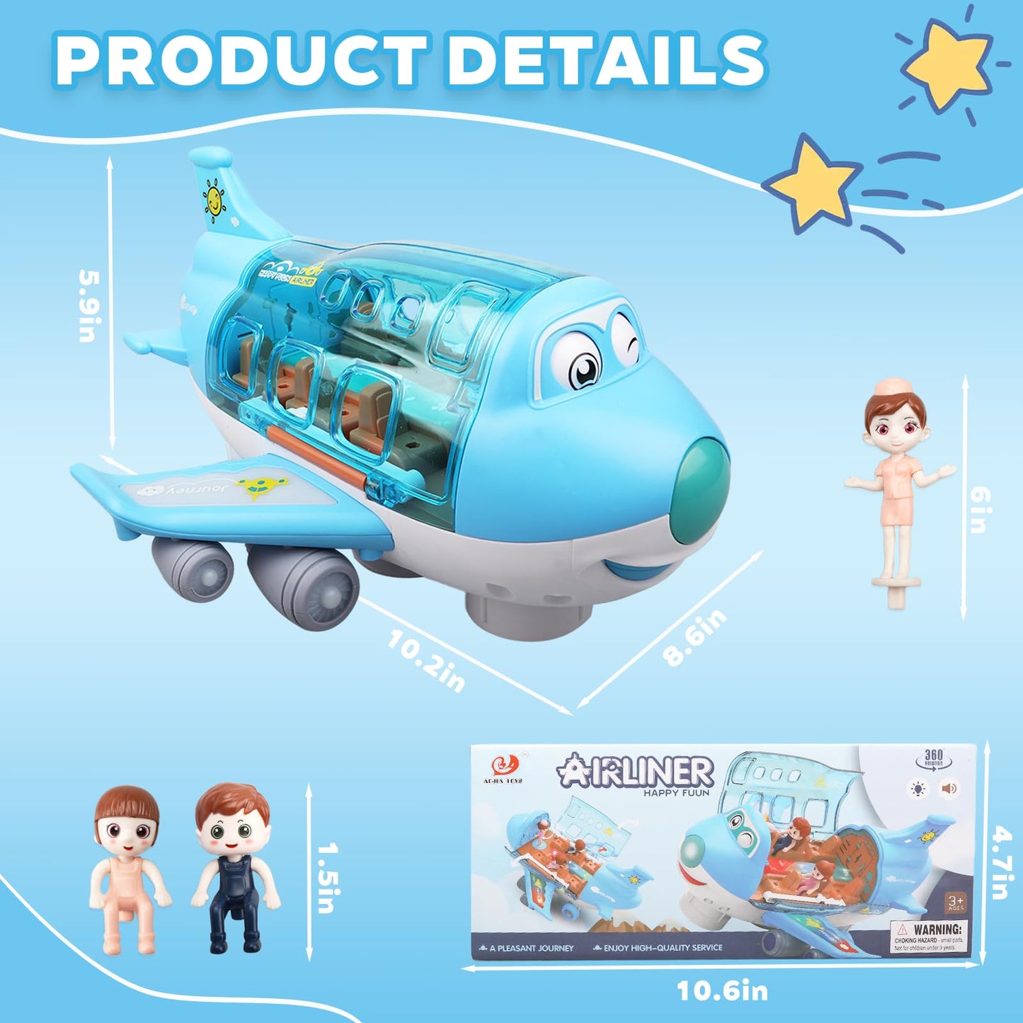 victob Toy Airplane for Kids - Toddler Toys Bump and Go Action Air Plane with LED Flashing Lights & Sounds, Birthday Easter Gifts for Boys Girls Ages 3-8 Year Olds (Blue)
