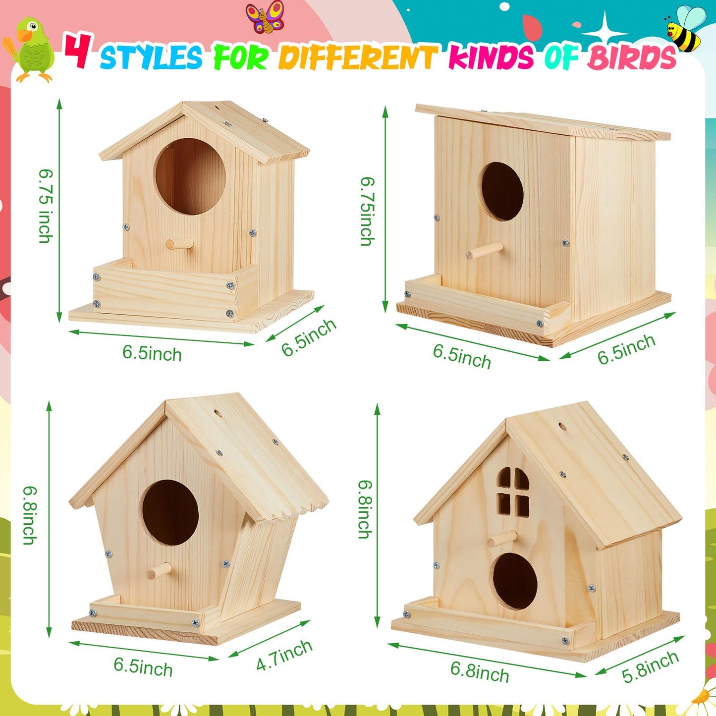 Liliful 8 Pack Birdhouse Crafts for Kids, Wooden Creative DIY Bird House Kits Arts and Crafts Set for Kids and Adults, Spring Birthday Gifts for Toddlers Ages (Seasonal Style)