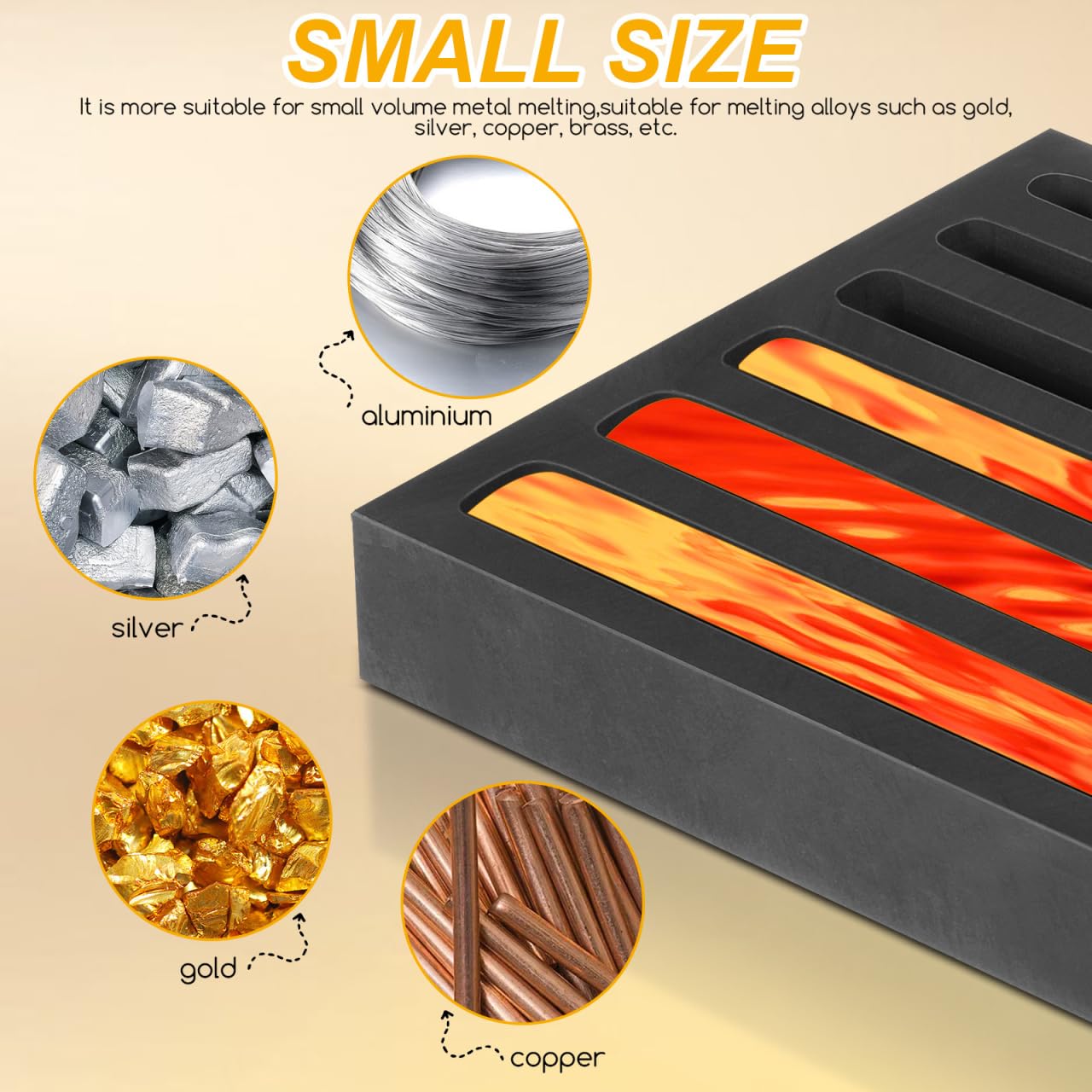 VILLCASE Graphite Ingot Mold, 6-in-1 Long Bar Smelting Mold for Metal Casting, Metal Melting Refining Crucible Tool for Gold Silver Copper Aluminum Lead and Jewelry Casting