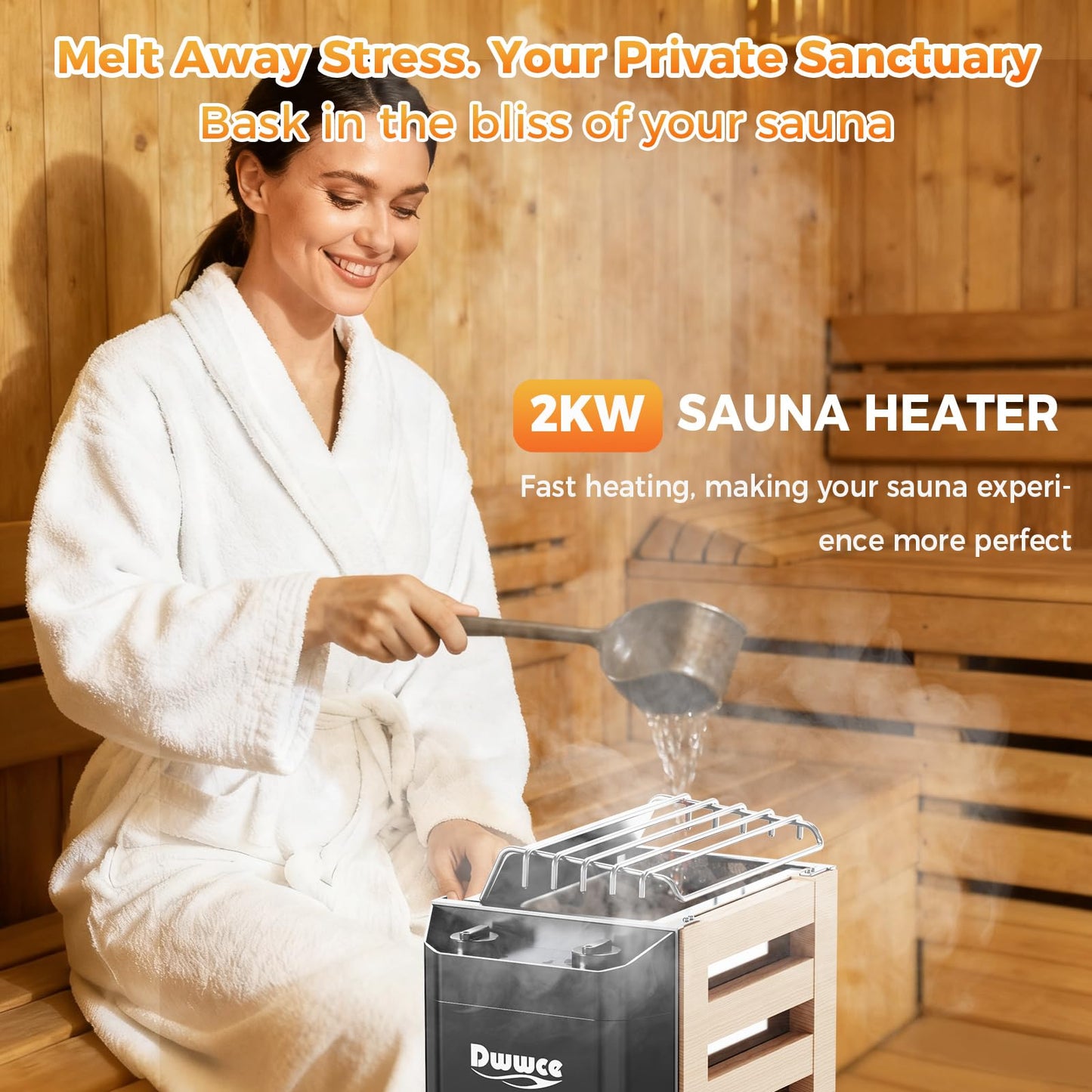 Dwwce 110V Sauna Heater with Plug, 2KW Electric Sauna Heaters Stove, Steam Bath Sauna Stove with 3H Timer and Temp Ajustable for 70-100 Cu.ft Small Sauna Room Home Hotel Spa