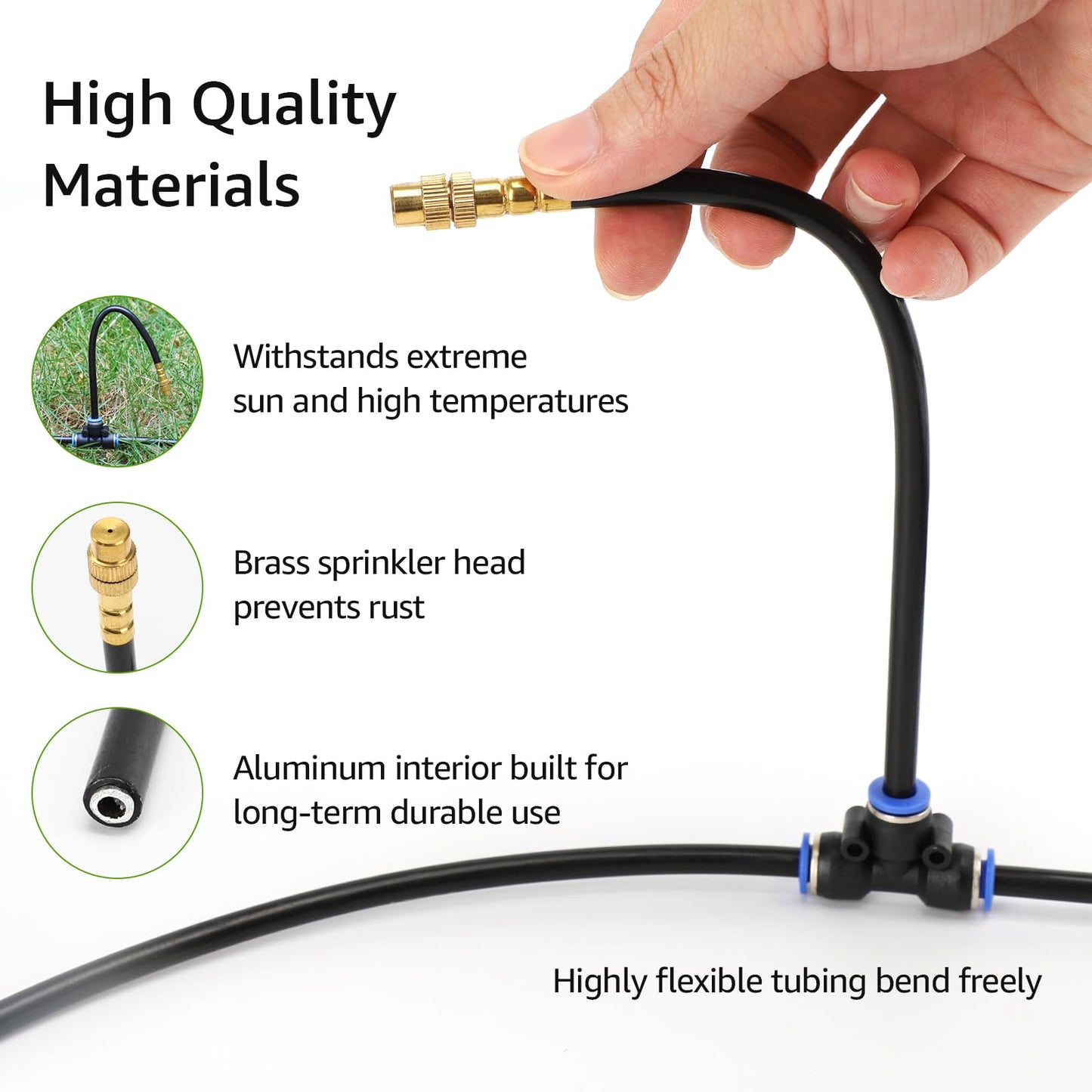 Bluepro Drip Irrigation System 100FT 1/4", 2026-Upgrade Garden Sprinkler Kit with 16PCS 360° Adjustable Copper Nozzles, Automatic Misting Watering System for Raised Beds, Greenhouse, Lawn, Patio, Yard