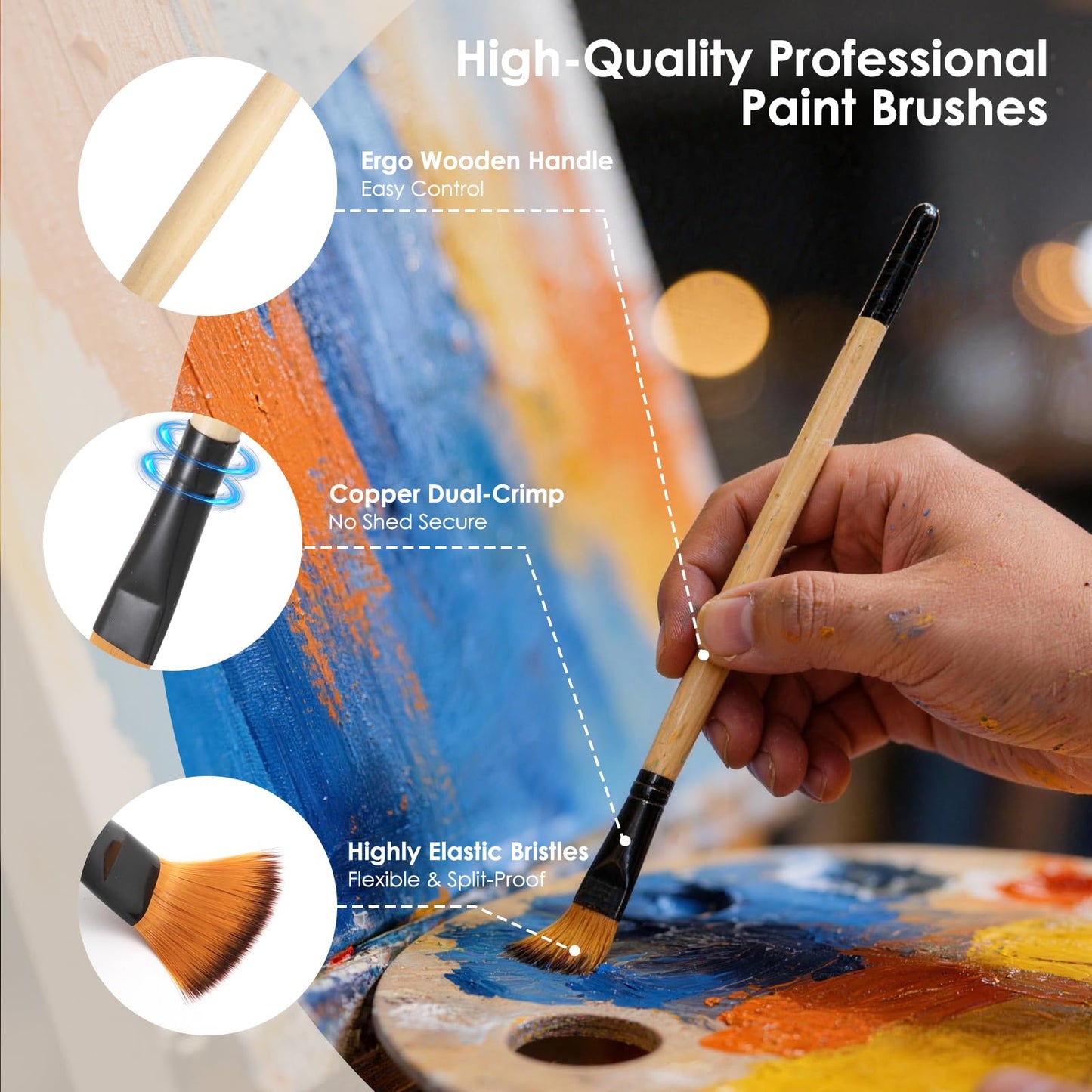 33pcs Paint Brush Set,Paint Brushes for Acrylic Painting, Oil, Watercolor,Professional Paintbrushes with Flat, Filbert, Fan, Palette Knife,ect.Art Supplies for Artists and Beginners