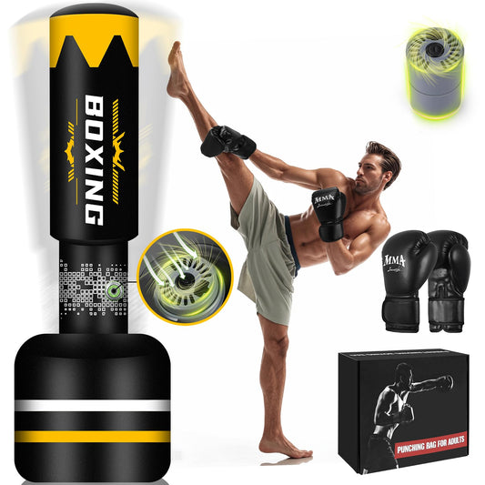 69'' Standing Punching Bag for Adults, Heavy Duty Kick Boxing Bag with Automatic Built in Air Pump and 12OZ Gloves, Training Equipment for MMA Muay Thai Kickboxing Home Gym Exercise