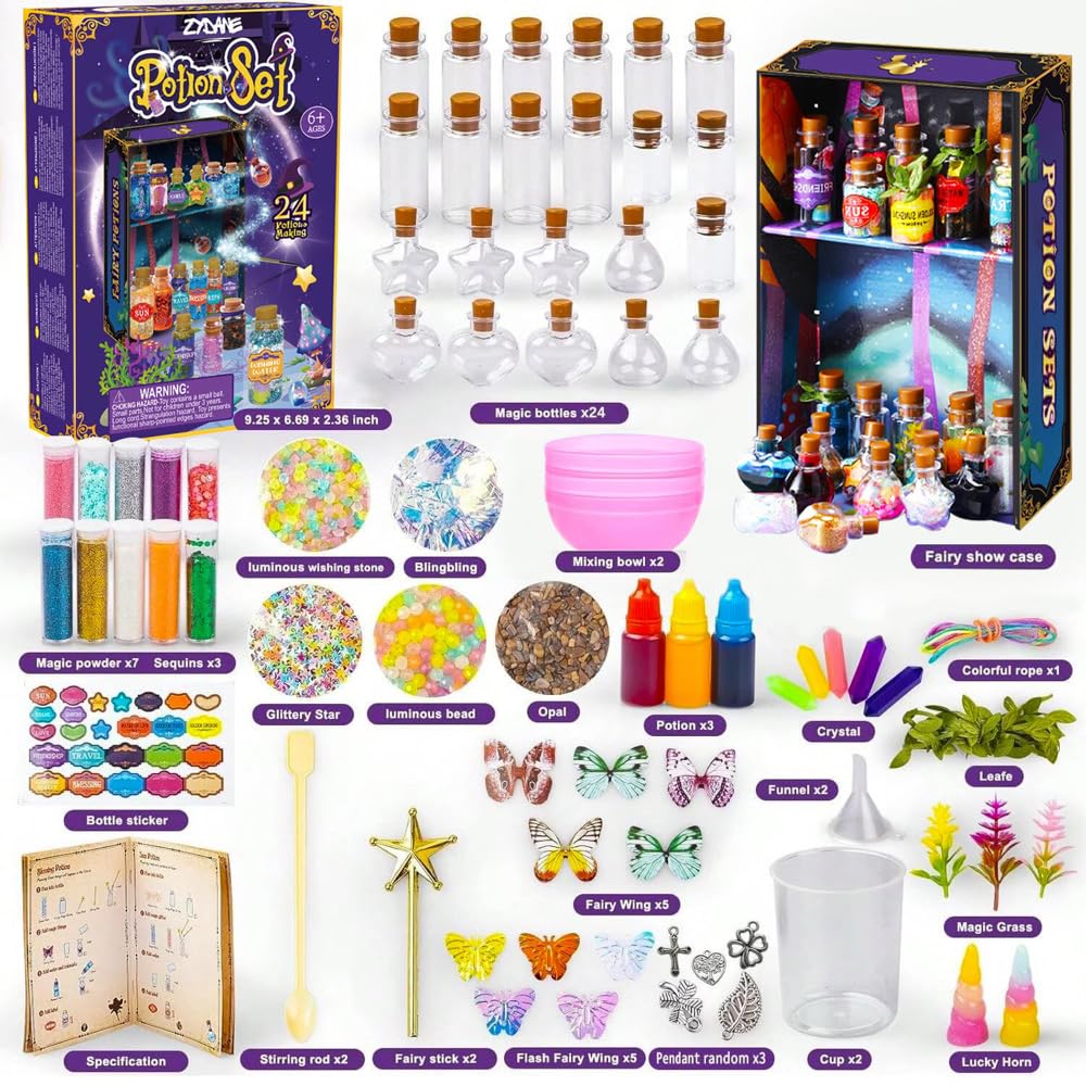 Zydane Fairy Potion Making Kit for Kids - Birthday Gifts for Girls Ages 6 7 8 9 10 Ideas for Girls 8-10 - Arts and Crafts Toys for Kids 6-8 - 24 Bottle Magical Workshop Craft Set