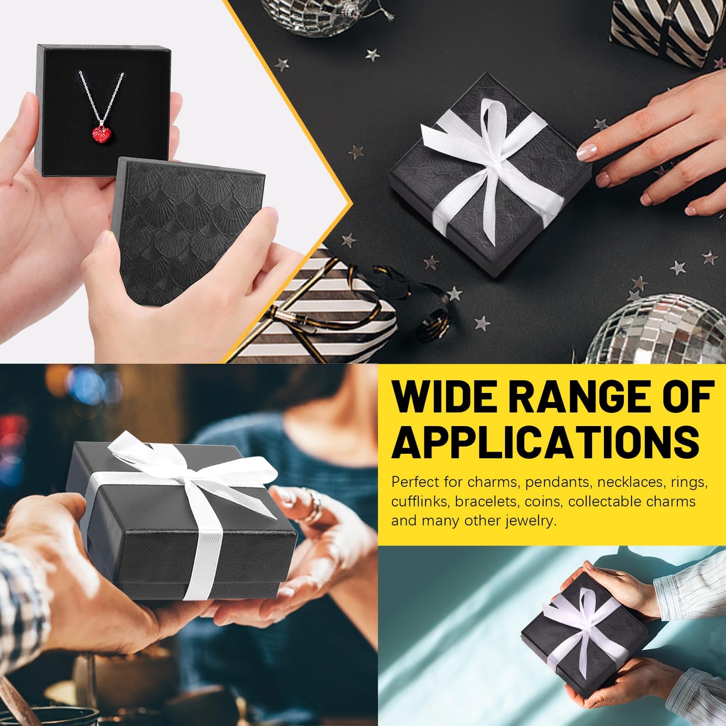 Glarks 12pcs 3.5 x 3.5 x 1.1in Jewelry Gifts Boxes Kit, Black Fan Shaped Jewelry Boxes for Ring Earring Jewelry, Christmas, Birthday, Anniversaries, Valentine’s Day, Mother’s Day and Other Festivals