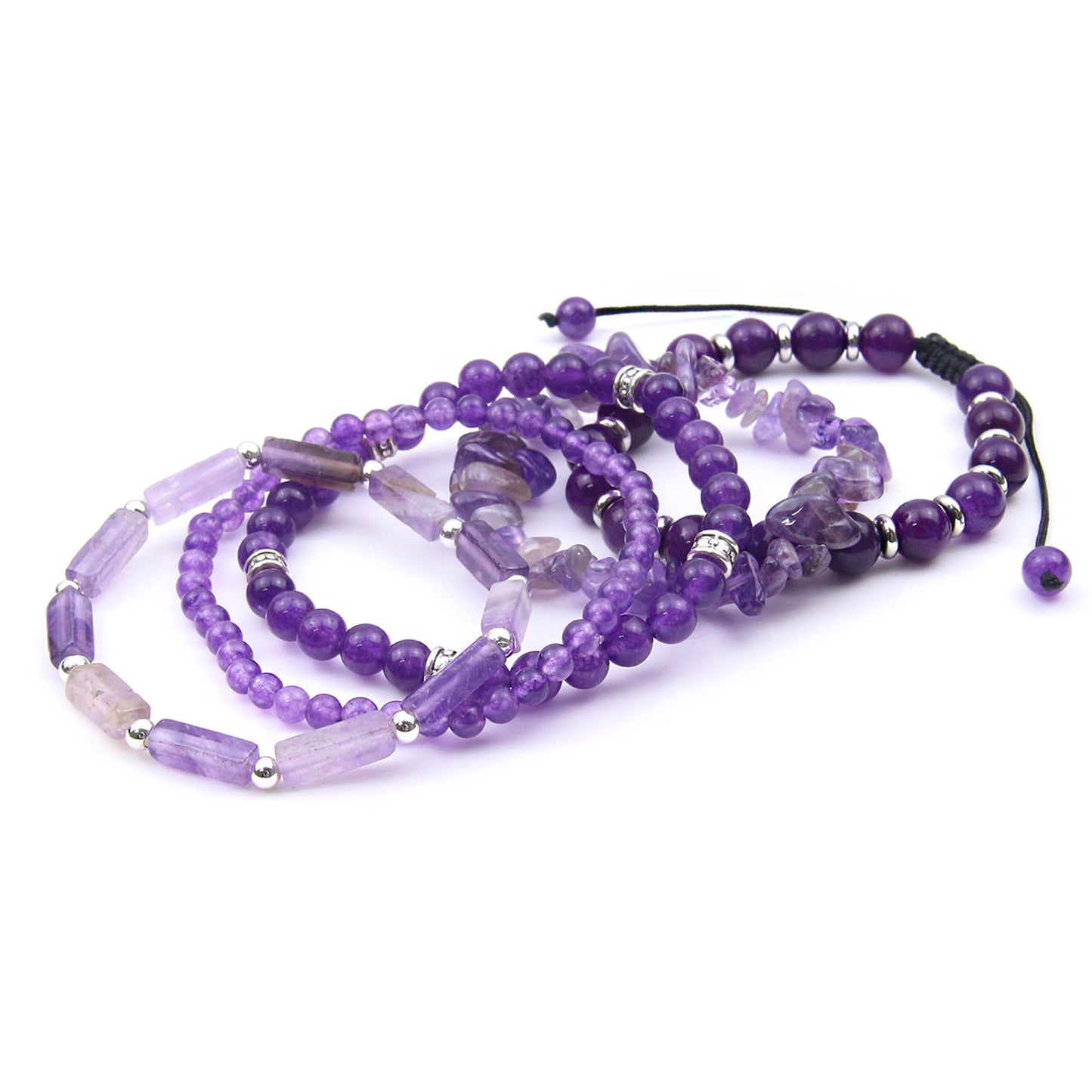 OXUNGALIZ 5Pcs Amethyst Bracelet for Women, Handmade Adjustable Purple Bracelet Amethyst Beads Beaded Bracelet Set Jewelry Gifts for Women