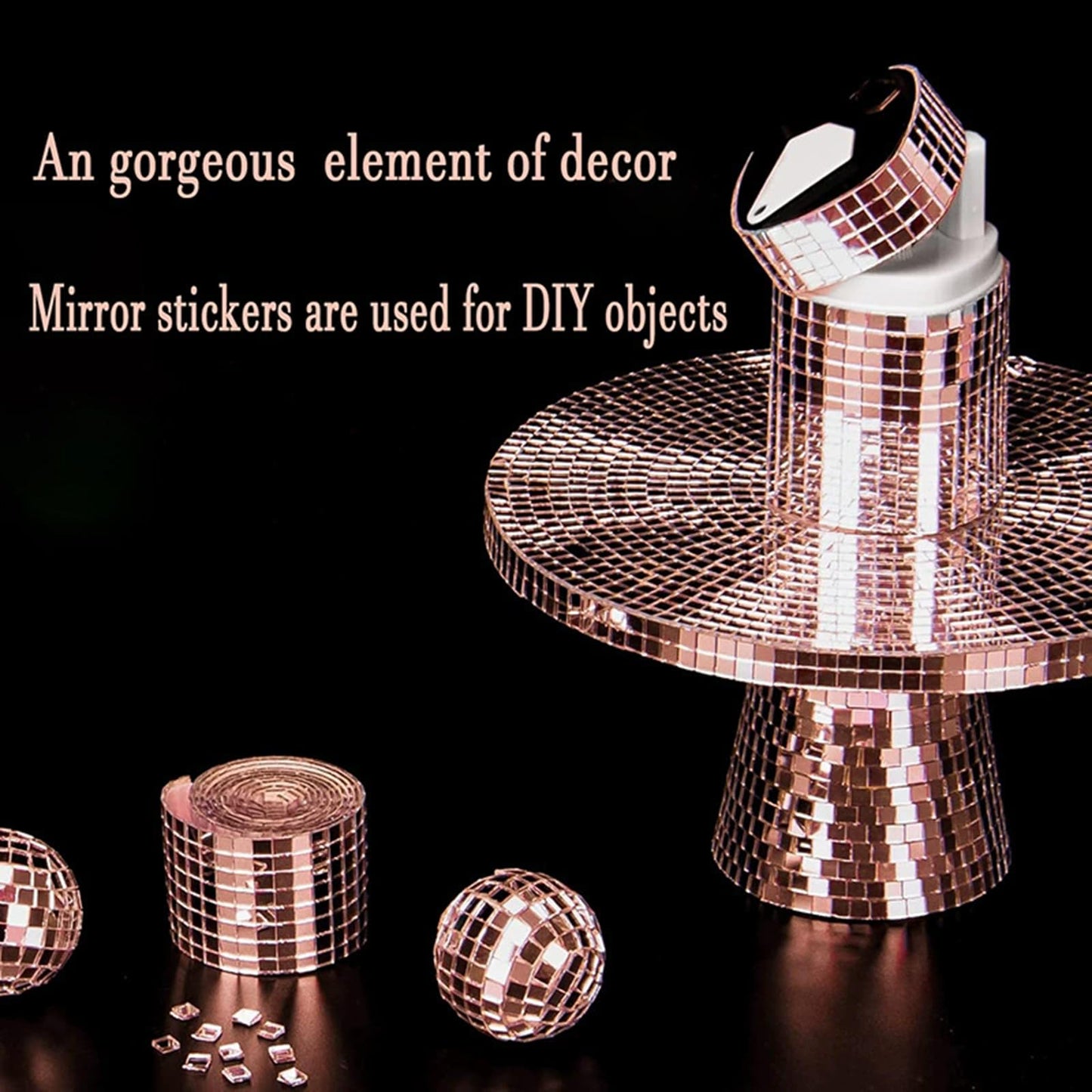 EchoDone 12480 Pcs Mirror Tiles, 5 x 5 mm Square Mosaic Self Adhesive Disco Ball Tiles Sticker for Christmas Party Mirror Pieces for Crafts Christmas Happy New Year Decoration (Rose Gold)