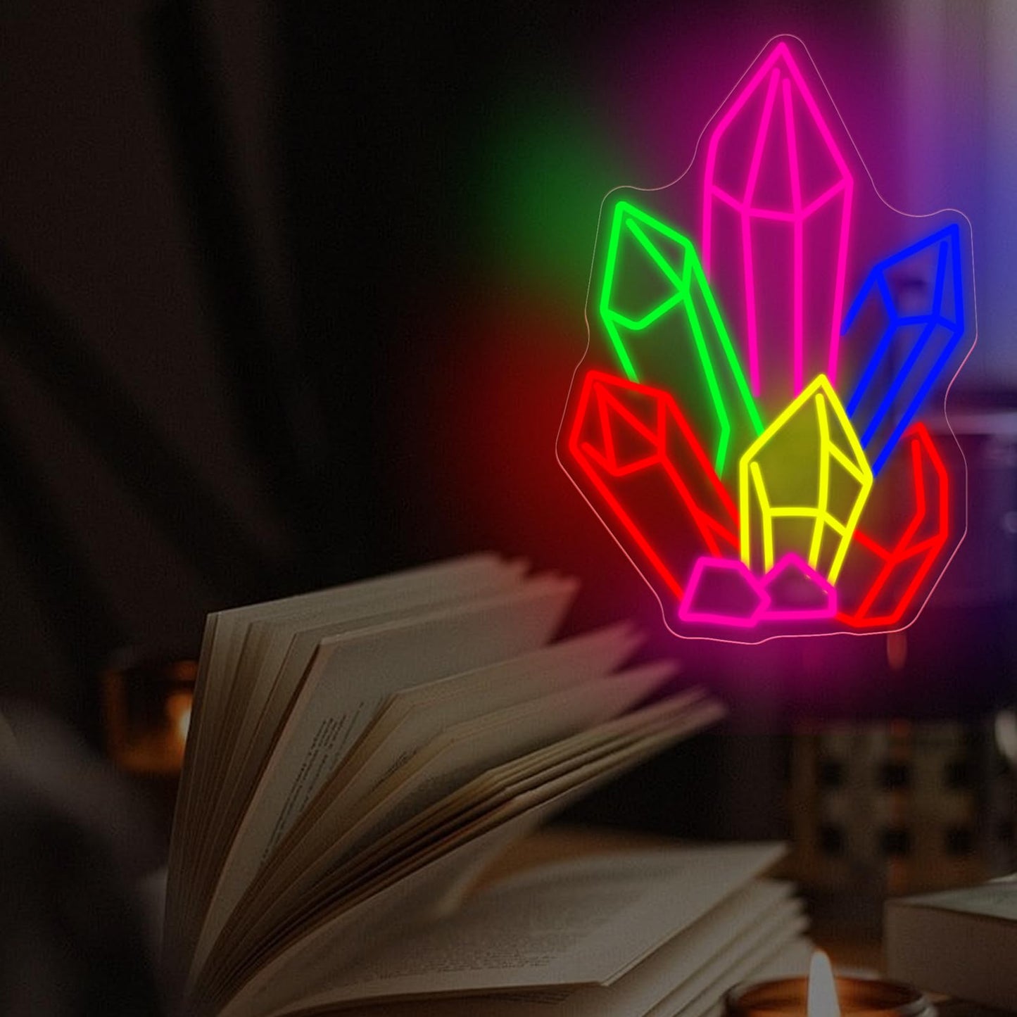 Crystals Mineral Stones Neon Sign, Crystals Stones Tarot LED Light, Room Wall Art Decor, Gem Store Neon Light, Shop Led Sign, Pilates Studio Art Meditation Room Wall Art Yoga Lover Gift-16.5"x11.4"