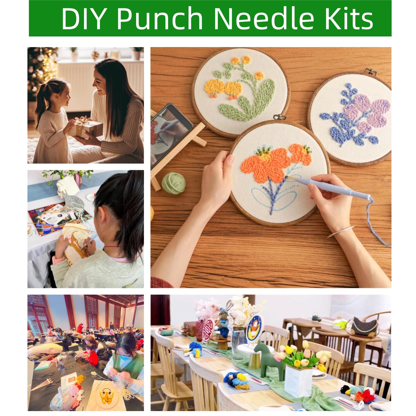 DIY Punch Needle Kits for Beginners Green Sea Turtle with Hoop Embroidery Punch Needle Starter Craft Set Easy for Adults and Children Festival Gift and Decoration 20x20cm-5