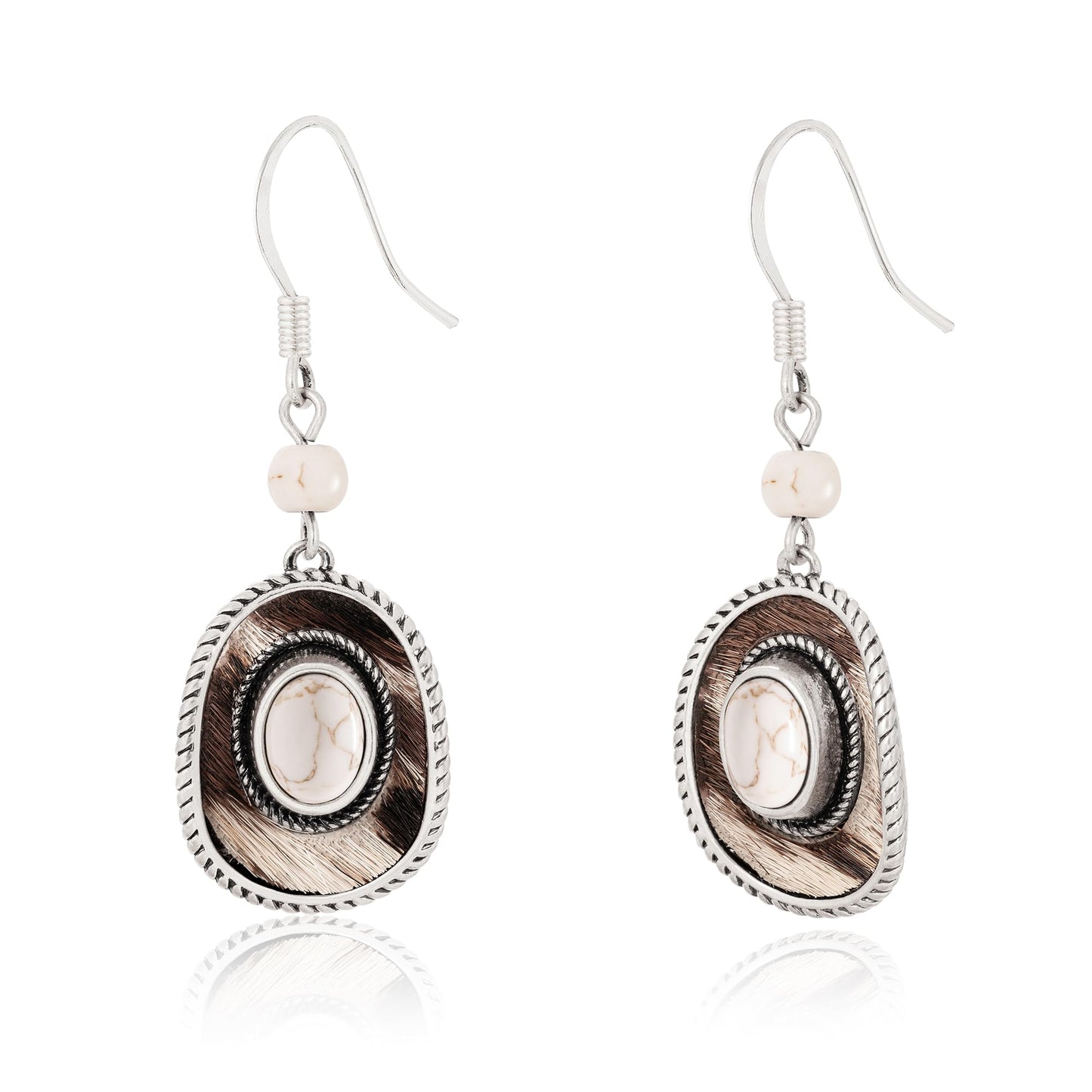 Wrangler Western TearDrop Dangle Earrings for Women Country Statement Genuine Horsehair Turquoise Vintage Cowgirl Cowboy Jewelry (Silver-White A)