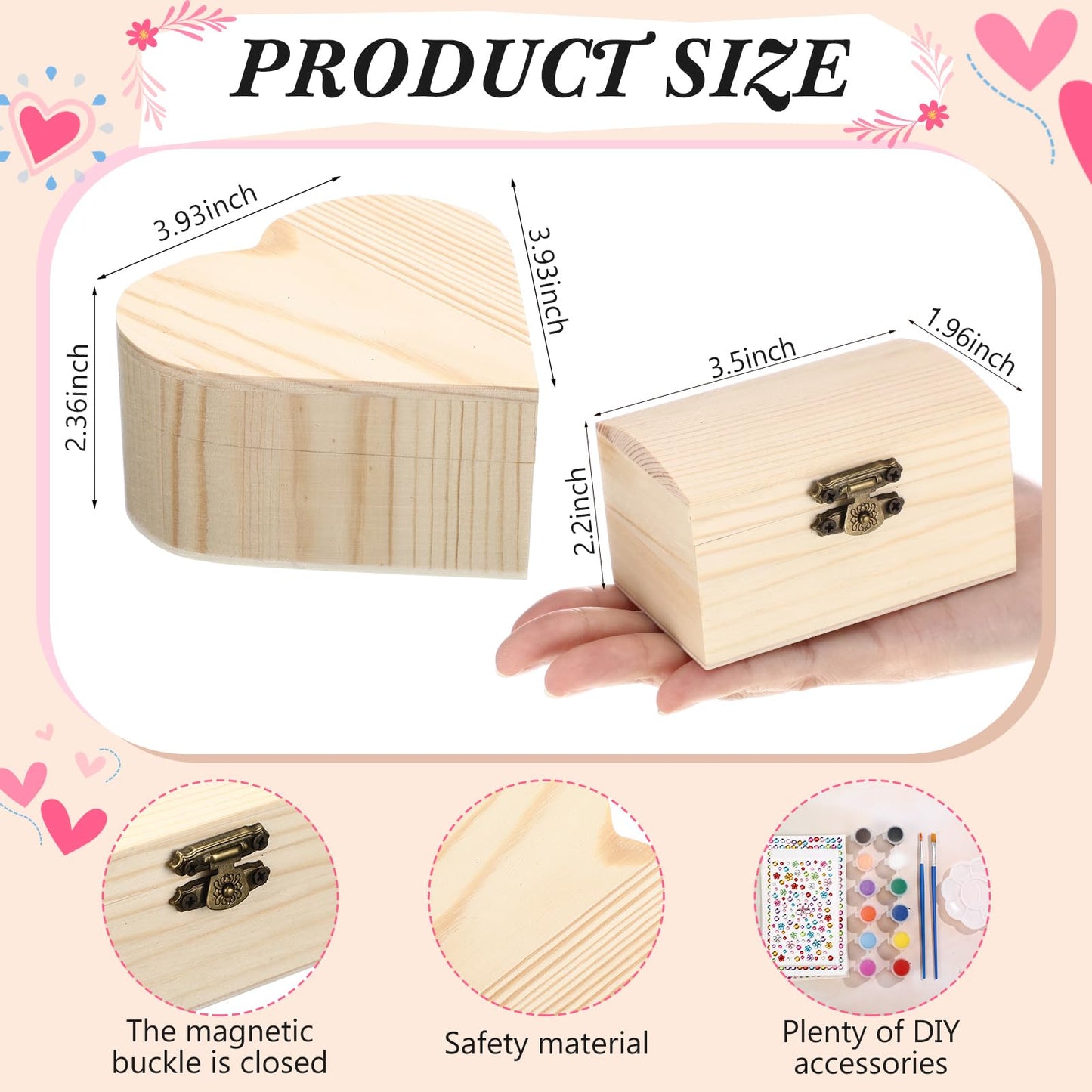 Kigley 6 Pack Paint Your Own Wooden Jewelry Box DIY Crafts Kits Heart Treasure Box Kit Unfinished Arts and Craft for Ages 3-12 Year Old Girls Boys Birthday Gifts Valentines Mother's Day Favors