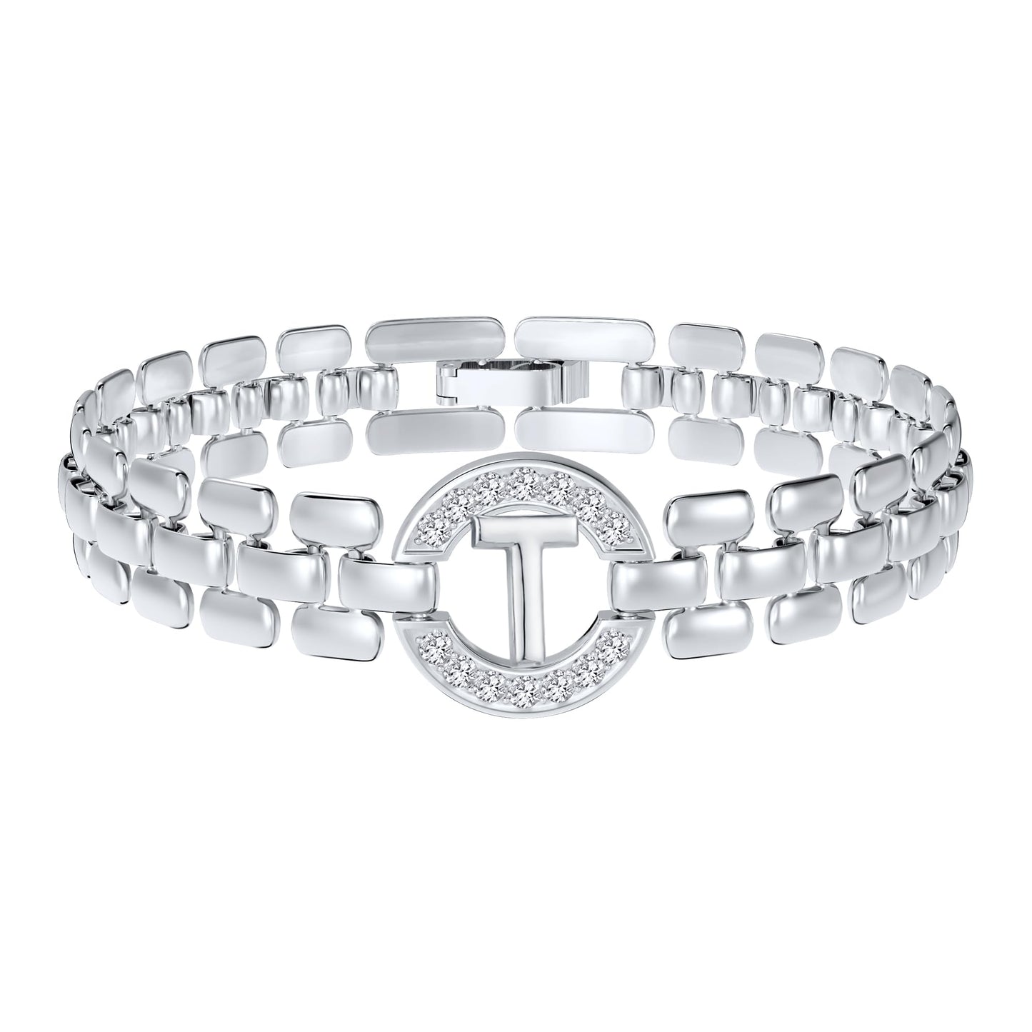 WEDDINEN Initial Bracelet,Silver Letter Bracelets for Women, Thick Bangle Wrist Gold Alphabet Bracelets for Women, Christmas Gifts for Women Jewelry Initial T Charm Chain