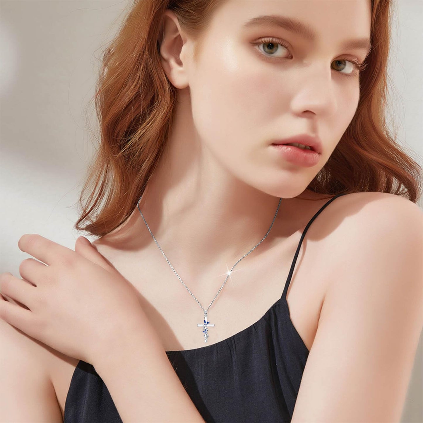 YYB Valentines Day Gifts for Women Cross Necklace 925 Sterling Silver Butterfly Necklace Pendant Butterfly Cross Pendant Gifts for Women