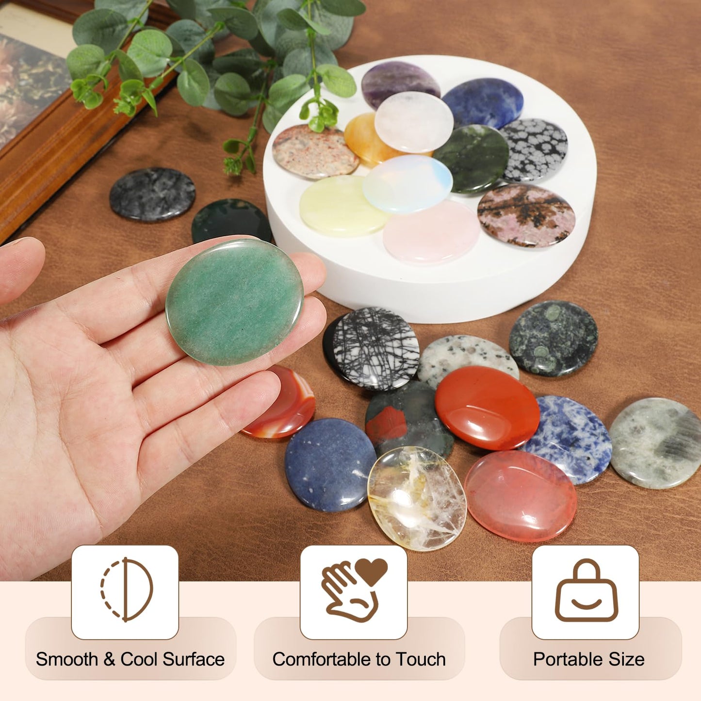 MECCANIXITY 2 Pcs Thumb Worry Stone for Anxiety, Black Net Stone Relief Crystals Hand Thumb Stones Pocket Gems Natural Polished for Yoga Meditation Relief