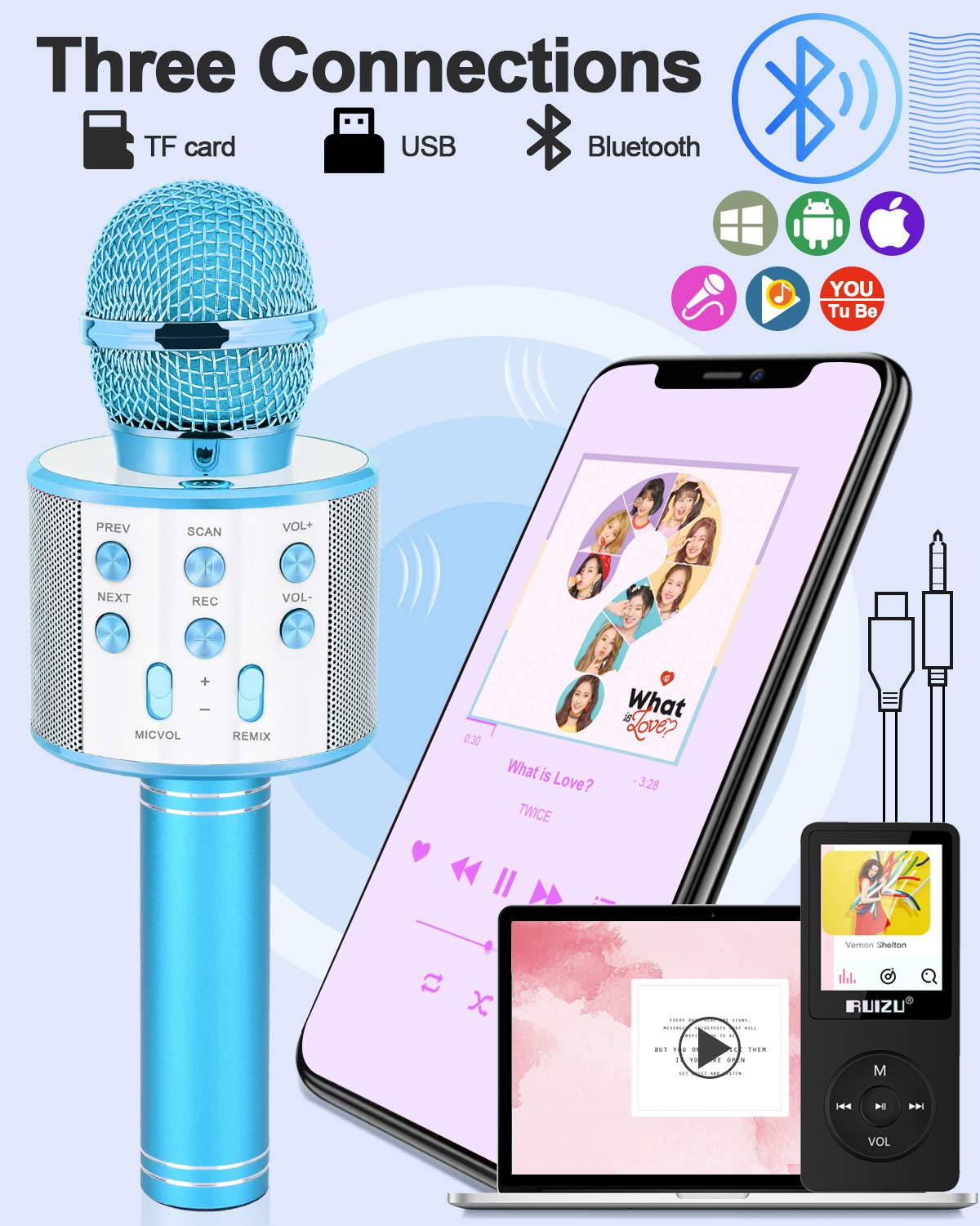 Dodosky Kids Toys Age 5 6 7 8 9 10, Karaoke Microphone for Kids Popular Toys for Girl Boy Age 5-12 Birthday Gifts for Teen Girls Boys Age 5-12 Party Gift for Girl Boy Age 4-12 - Blue