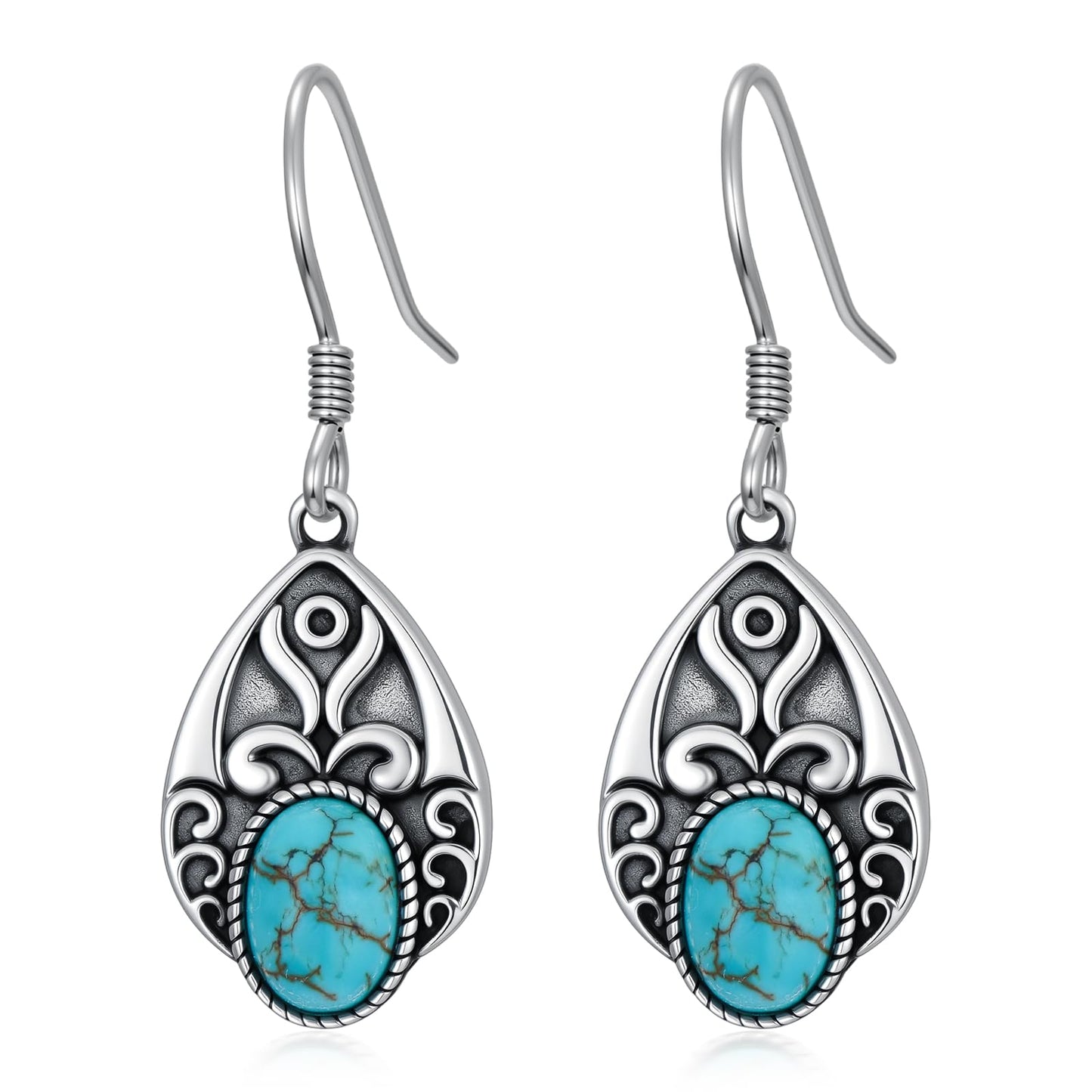 Eetaitai Natural Turquoise Earrings 925 Sterling Silver Pear Vintage Earrings Western Jewelry Boho Dangle Earrings for Women Birthday Cowgirl Mothers Day Gifts for Mom Wife Sister