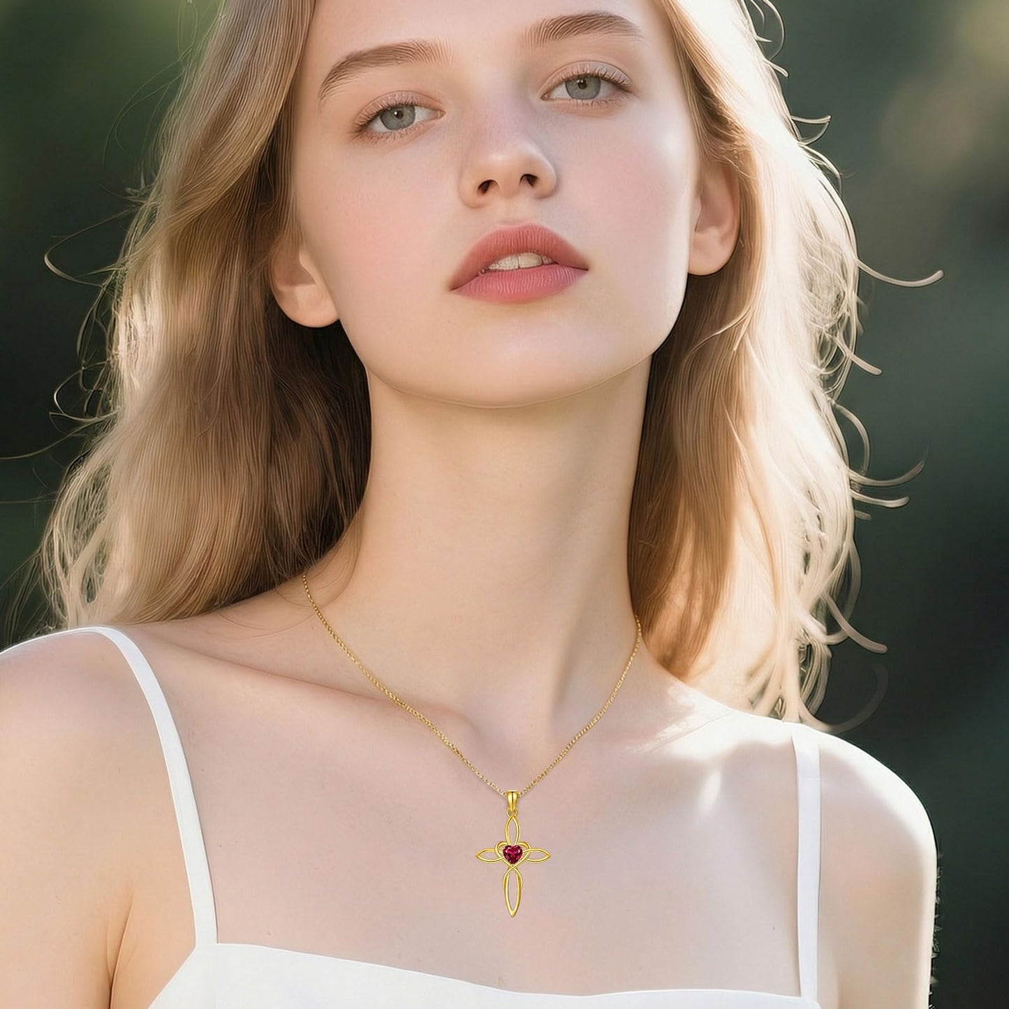 POIUY Celtic Knot Cross Birthstone Necklace for Women Dainty Irish Infinity Heart Pendant Cross Jewelry Anniversary Valentines Birthday Mothers Day Gifts for Mom Wife Her