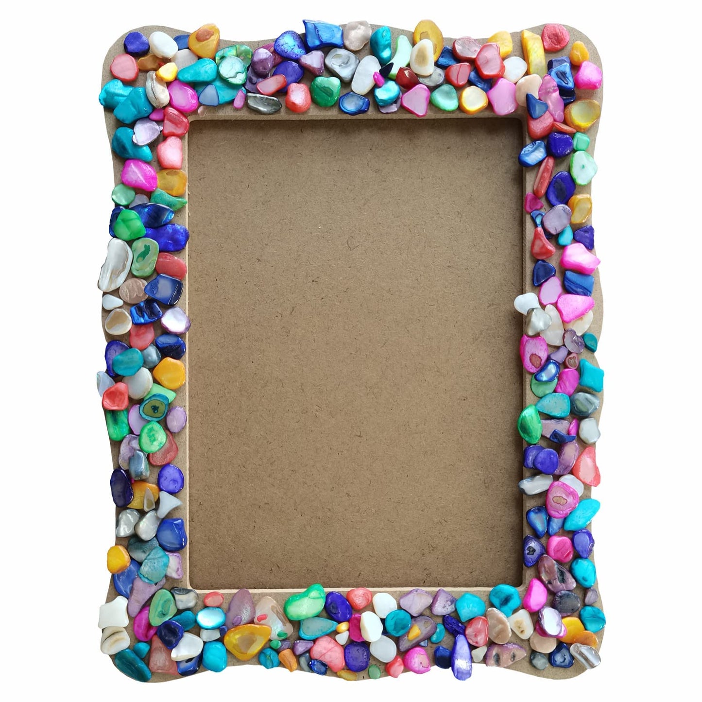 WOOPSOO Diy Picture Frame kit Handmade Shell Fragment Decoration Picture Frames Family Gifts Crafts Photo Frame for Kid 7 inch Wooden Picture Seashell Frames for Crafts Birthday Party