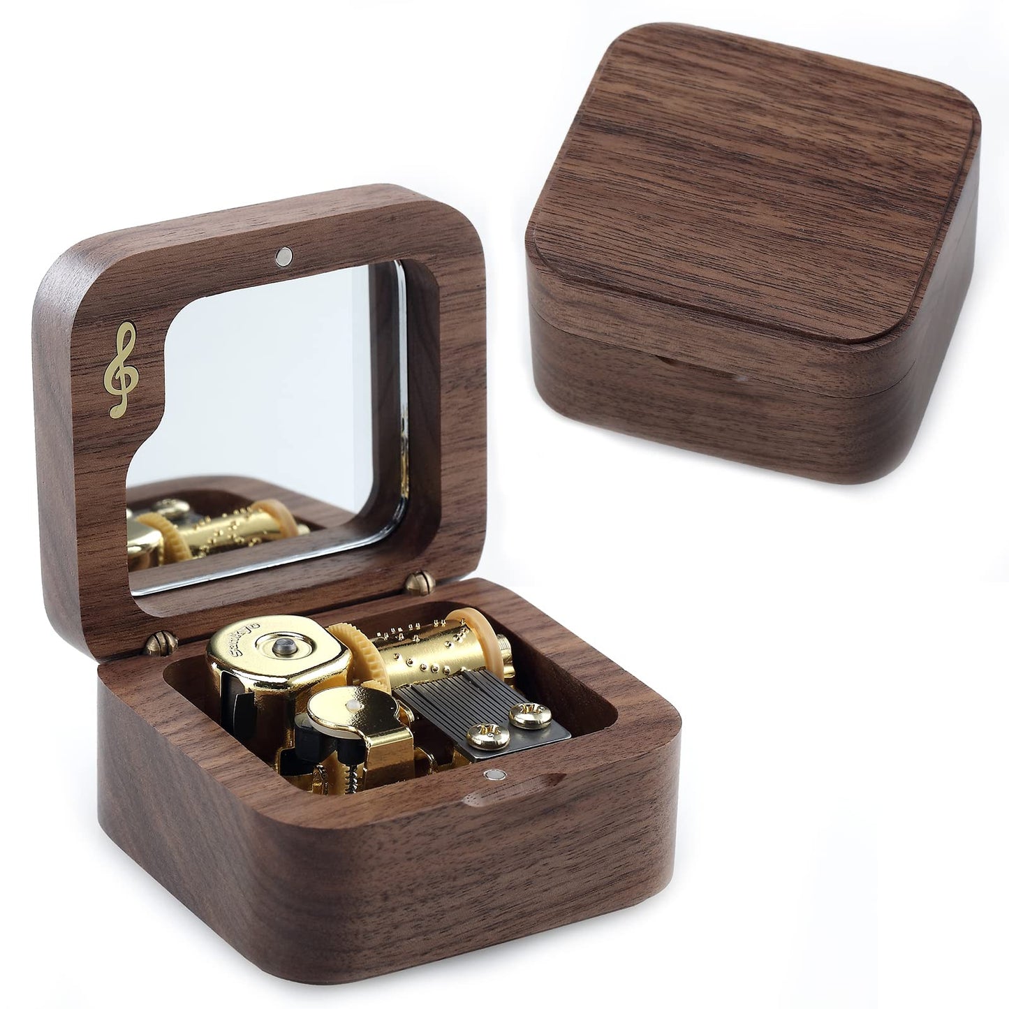 JYmusic Wooden Wind-up Music Box Natural Walnut Square Note Music Box, Birthday Mother's Day Children's Day Christmas Gift ( Tune: You Are My Sunshine )