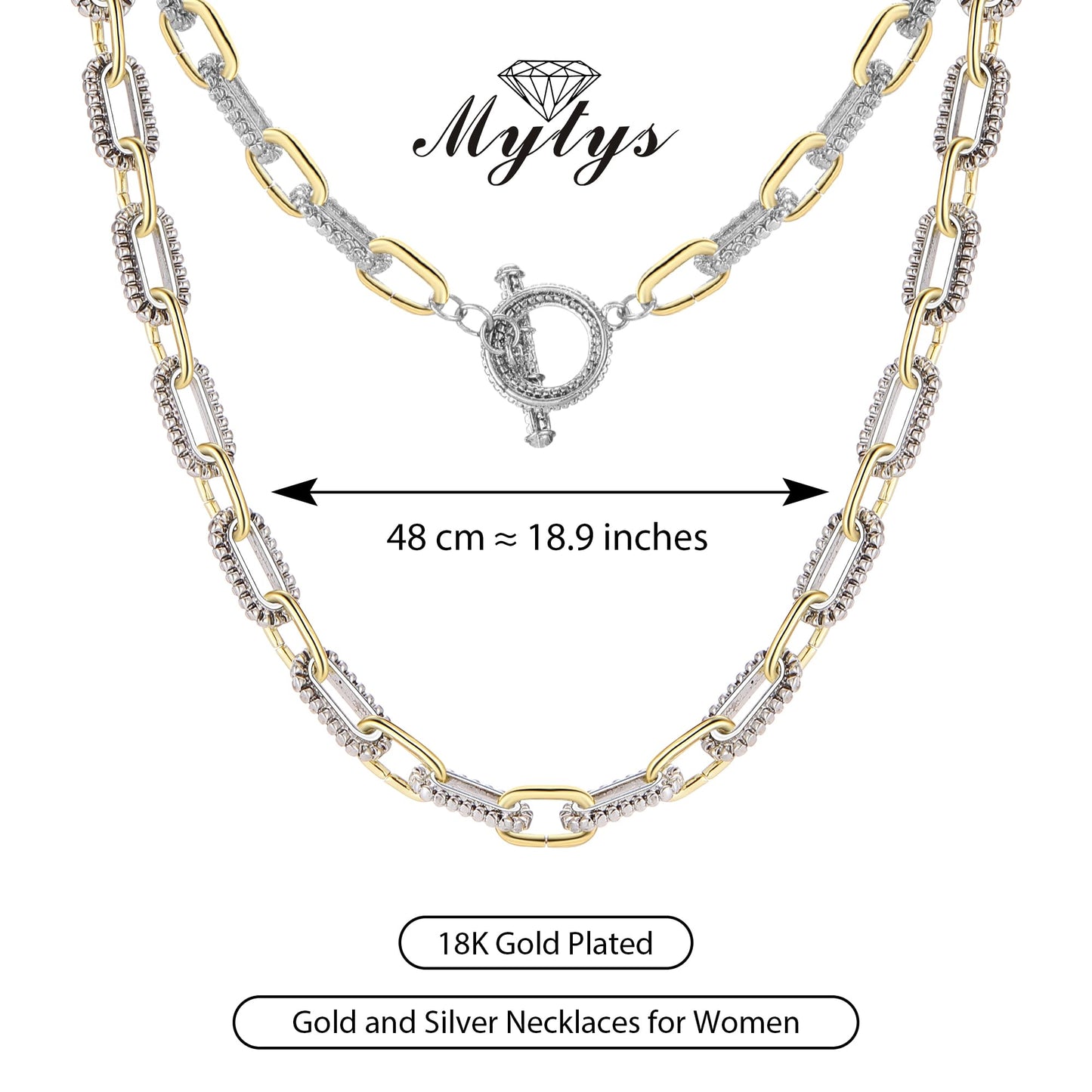 Mytys Women's Link Necklace 18k Gold Plated Double Twist Wire Gold and Silver 2 Tone Chain Necklaces Christmas New Year Jewelry (Long Gold & Silver 7)