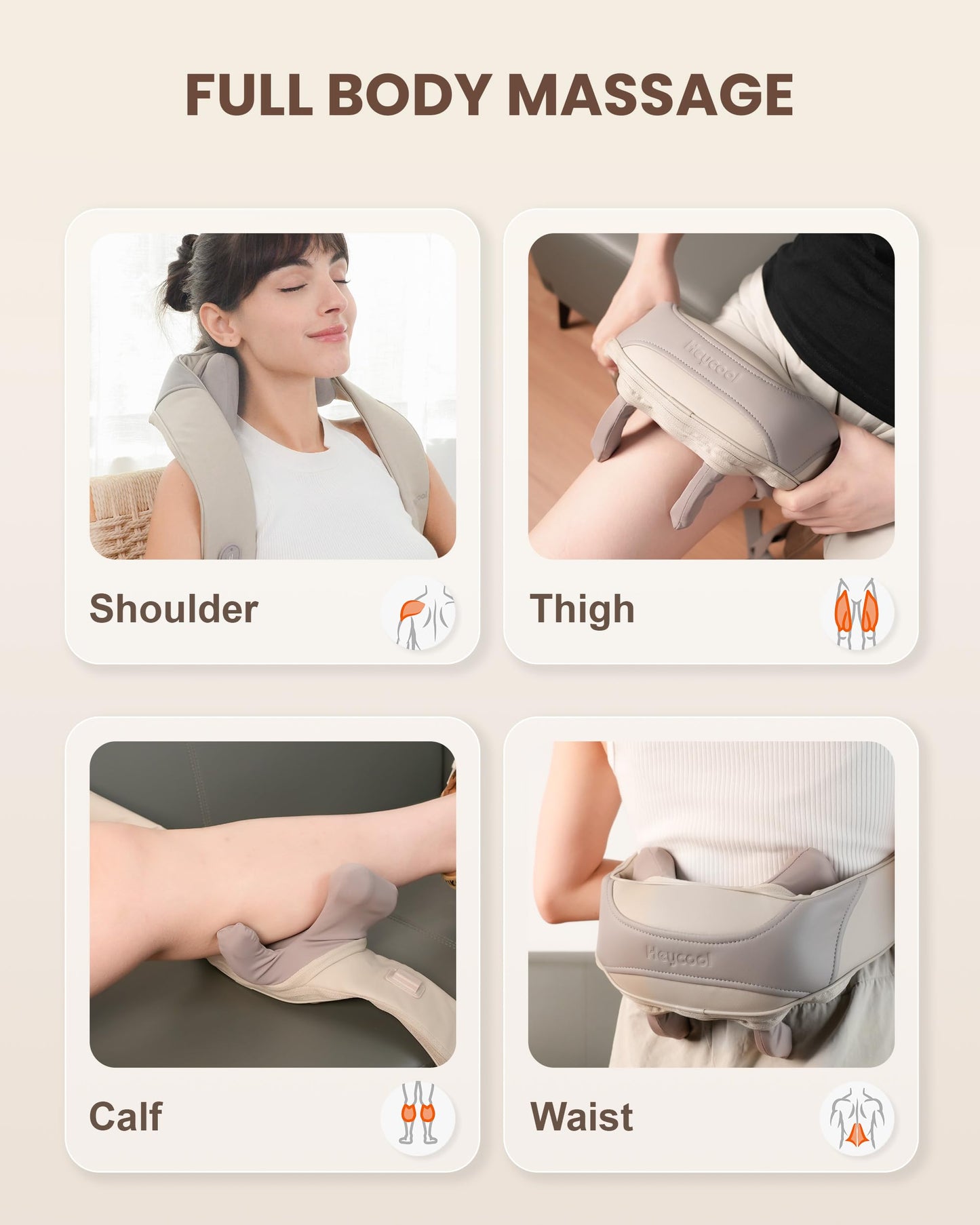 Heycool Cordless Neck Massager with Heat, 4D Deep Kneading Neck Shoulder Massager for Pain, Wireless Shiatsu Back Massager Pillow, Gifts for Men, Women Rechargeable
