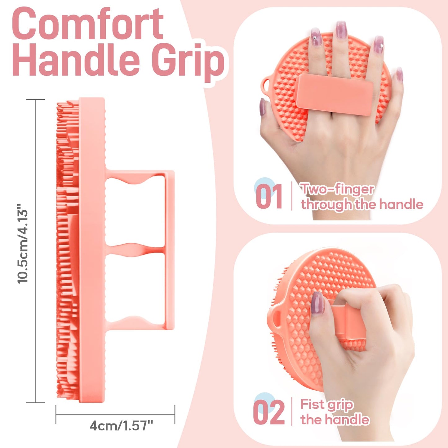 GEENOA Foot Brush/Foot File/Silicone Body Scrubber Set(3PCS), 3-in-1 Foot Scrubber with Long Handle, 10.2’’-27.5’’Adjustable Foot Scrub Brush with Foot File and Silicone Loofah, Gift-Box(Pink Set)