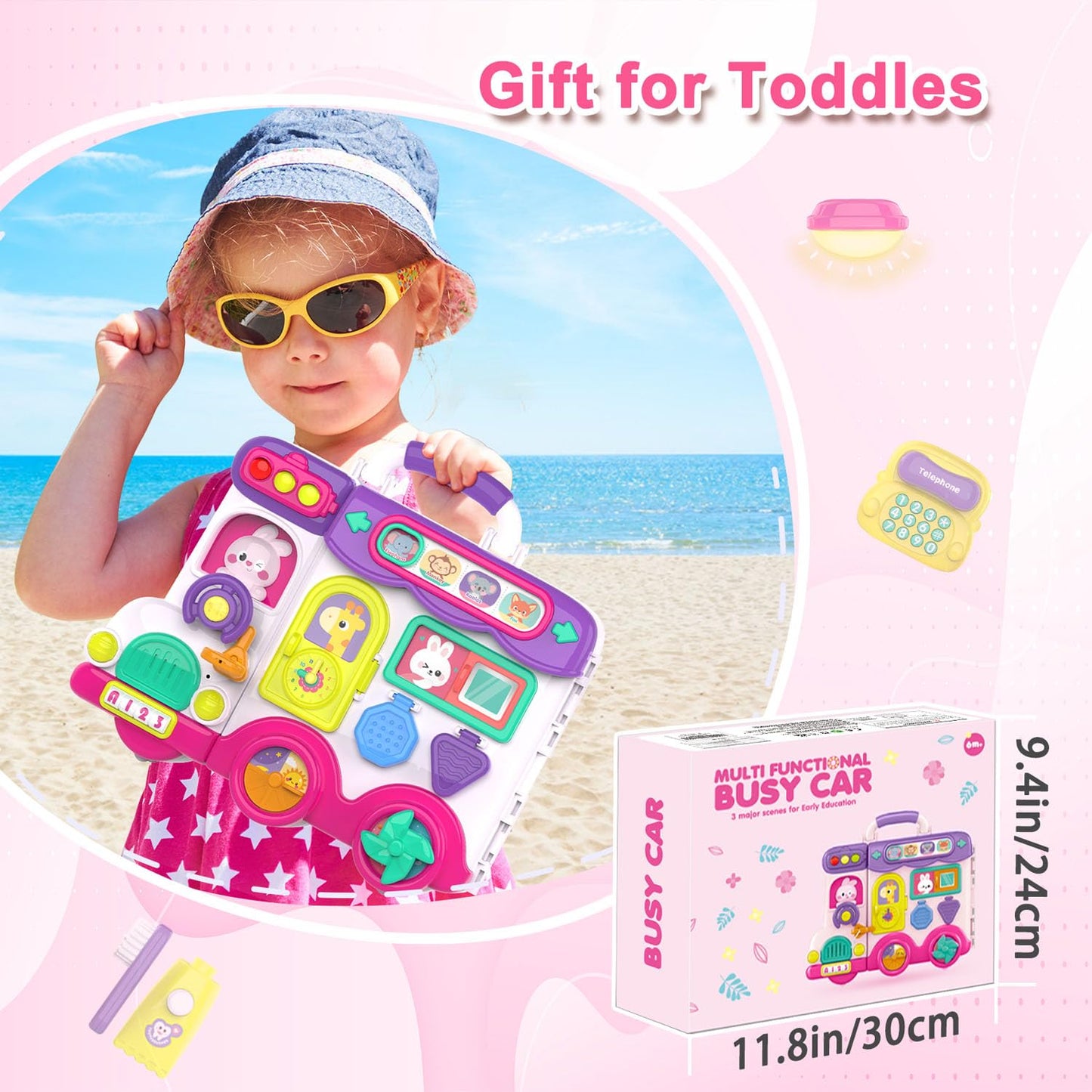 VOILBTOY Busy Board for 1-2 Year Old Girl Gift,Musical Toys for Toddlers 1-3 Year,Educational Fine Motor Baby Toys for 12 18 Months,Perfect for Preschool or Travel,Birthday Gift for 1+Year Old Girl