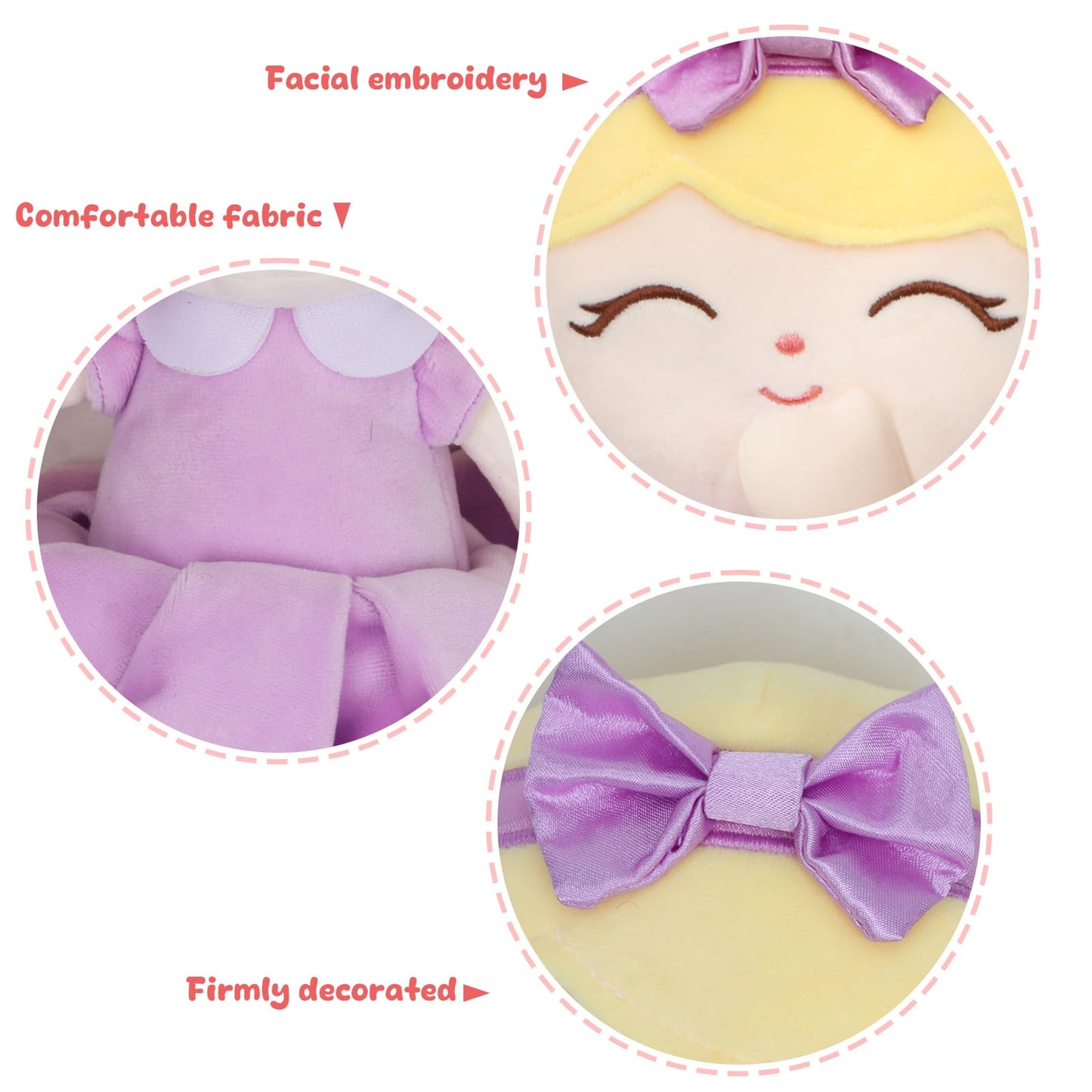 Jumbrace Soft Baby Doll Toys 16inch, Baby Rag Doll for One Year Old Girl Birthday Gift,Princess Style Plush Toys for Toddler Kids Infants (Purple)