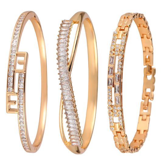 3 Pack 18K Gold Plated Bangles Bracelet Set for Women, Dainty Vintage Trendy Fashion Jewelry, Ideal Gift for Birthday Christmas Valentine's Day Mother's Day for Girlfriend Wife Mom Sister
